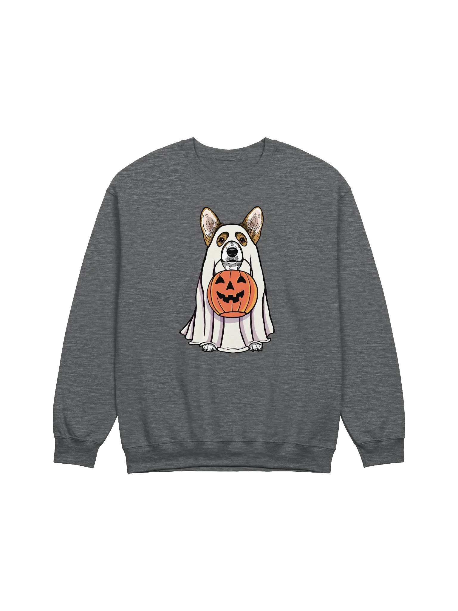 Funny Halloween Pembroke Welsh Corgi(Sable) Sweatshirt | Funny Corgi Wearing a Ghost Costume and Holding a Pumpkin Basket product image (1)