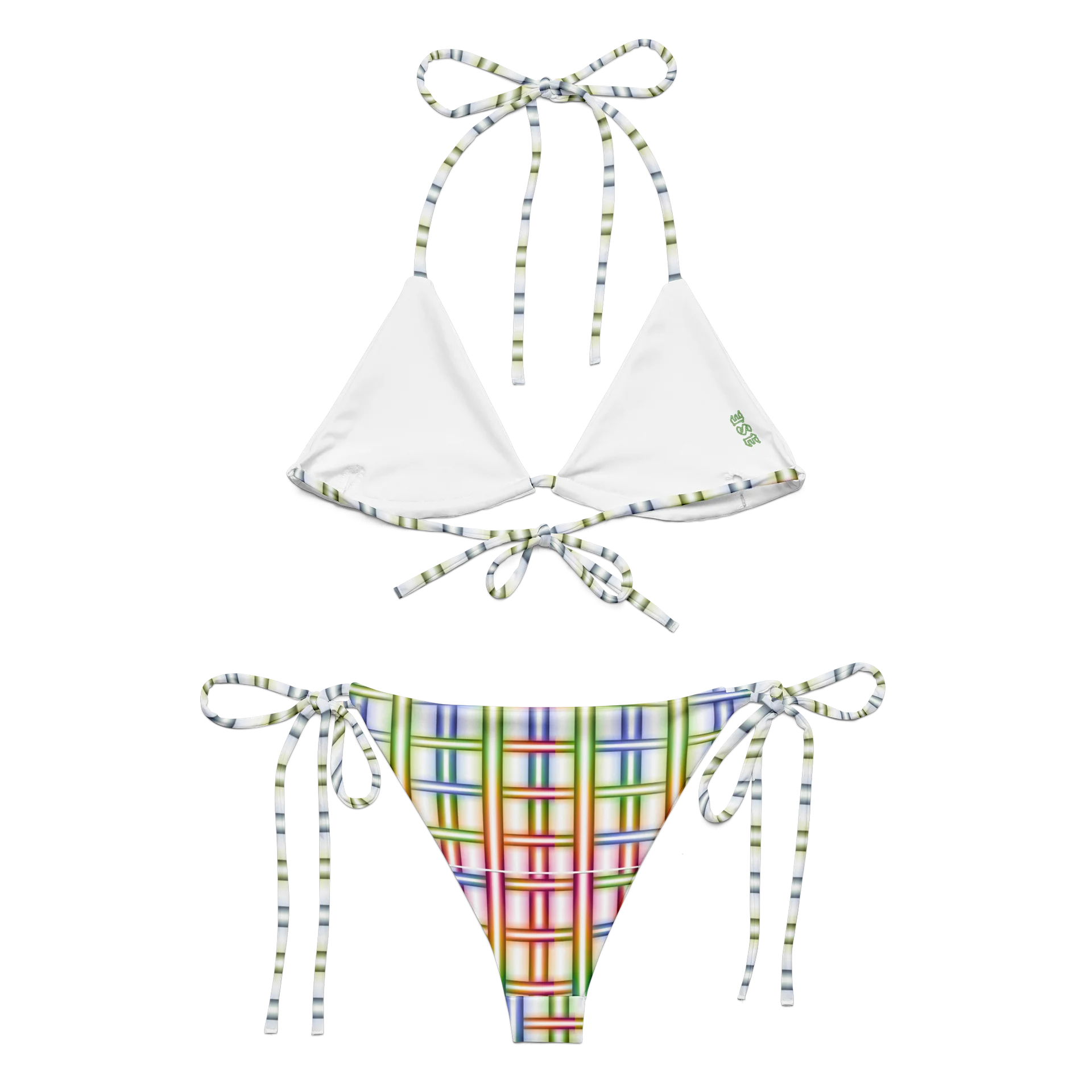 Symmetric Splendor Recycled Bikini Set Neon-Gitter: Geometrischer Regenbogen-Look product image (4)