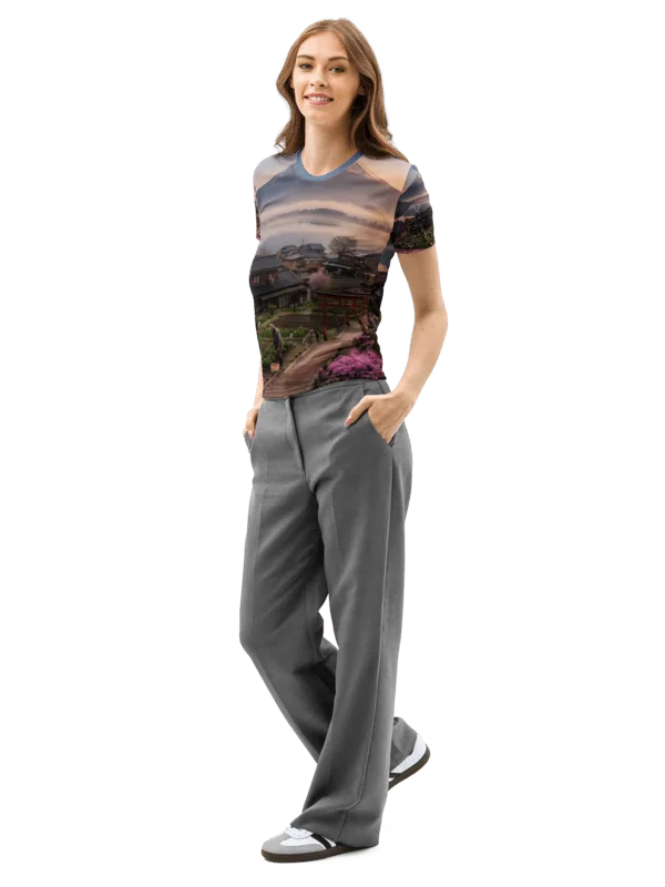 Mount Fuji Village Pink Moss Women’s Cotton Crew Neck T-Shirt product image (4)
