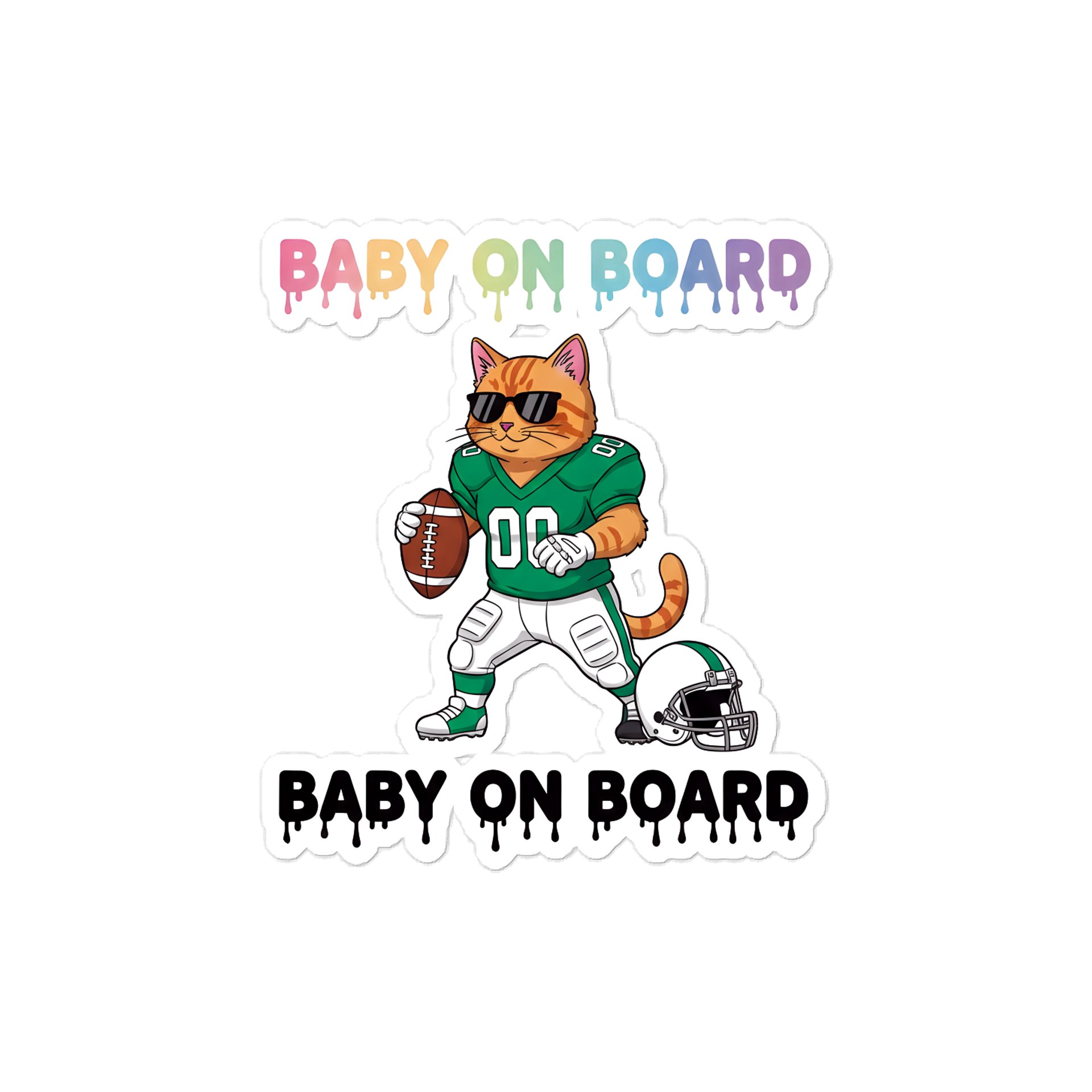 Funny Cat Football Baby on Board Sticker - 5x5 Weatherproof Vinyl Car Decal - Cute Sporty Cat Tailgate Decor - Premium Outdoor Grade Safety Sign for SUVs & Jeeps product image (1)