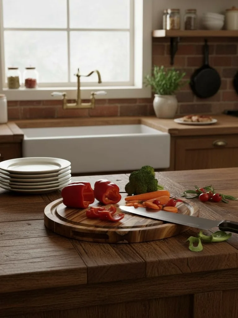15” Round Solid Teak Cutting Board with Hand-Cut Juice Groove | Raised-Grain Finish | Food-Safe product image (2)