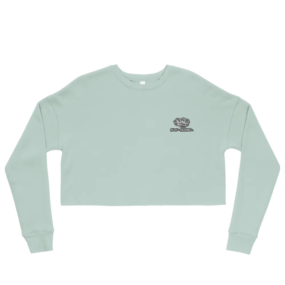 BUSY BRAINED (B&W lined design) embroidered fleece crop crew product image (50)