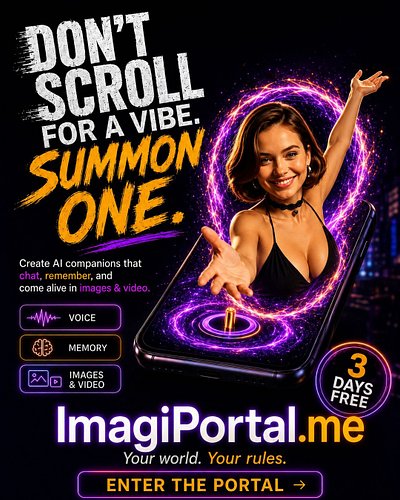 On Imagiportal, you can create AI companions from scratch 🛠️
Choose appearance, style, outfit, vibe, accessories, and full vi...