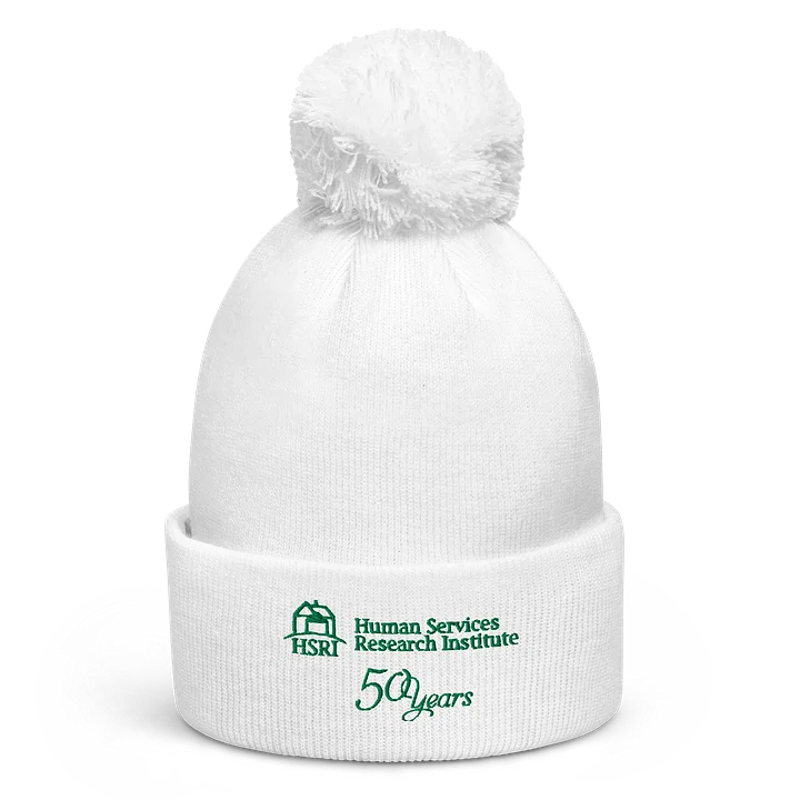 50th Anniversary Beanie Hat with Pompom - White - Embroidered product image (1)