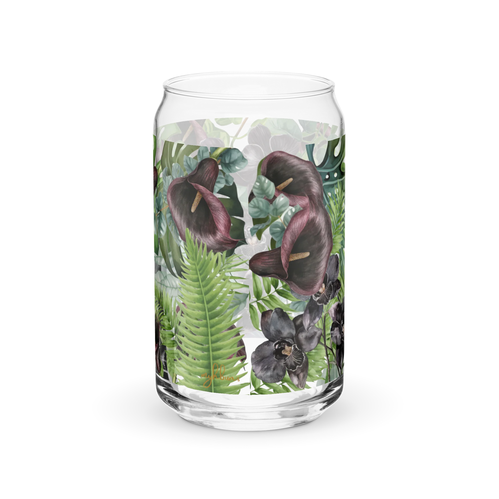 Midnight Forest Glass Sipper | Dark Botanical Floral Glass Can product image (6)