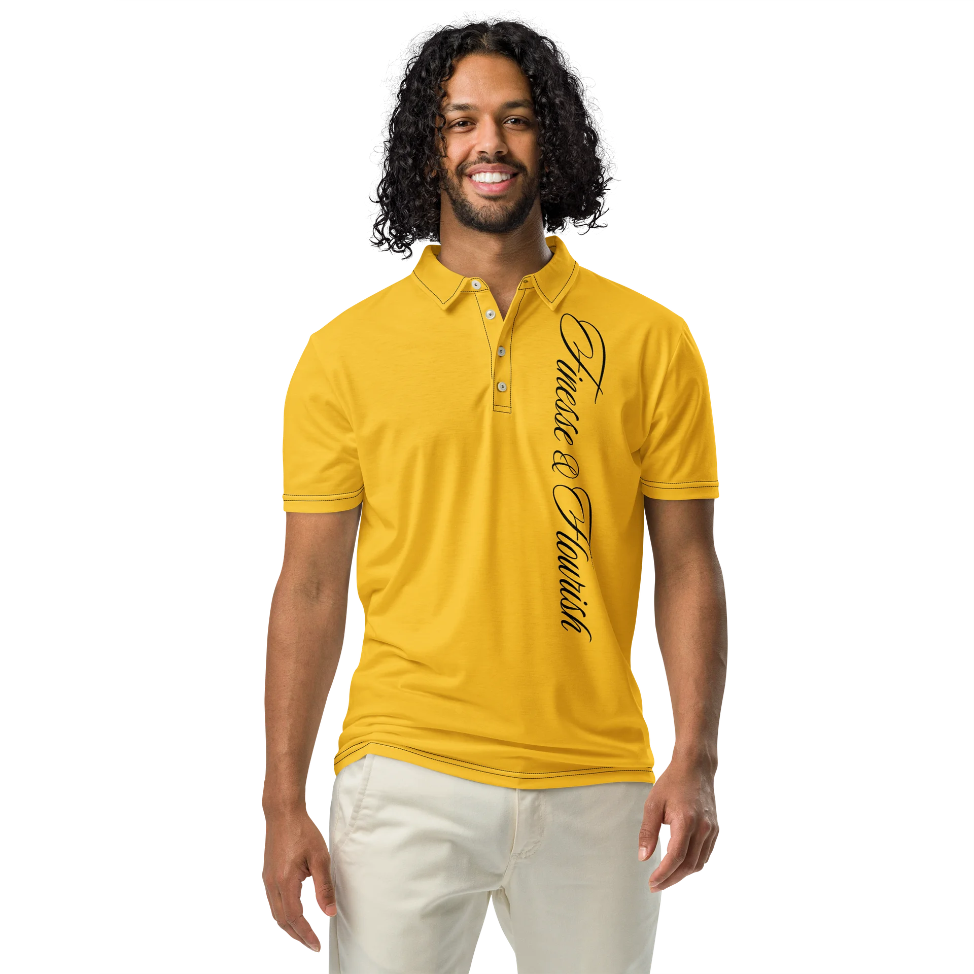 F&F Left Script Slim Fit Polo Shirt (GLD) product image (3)