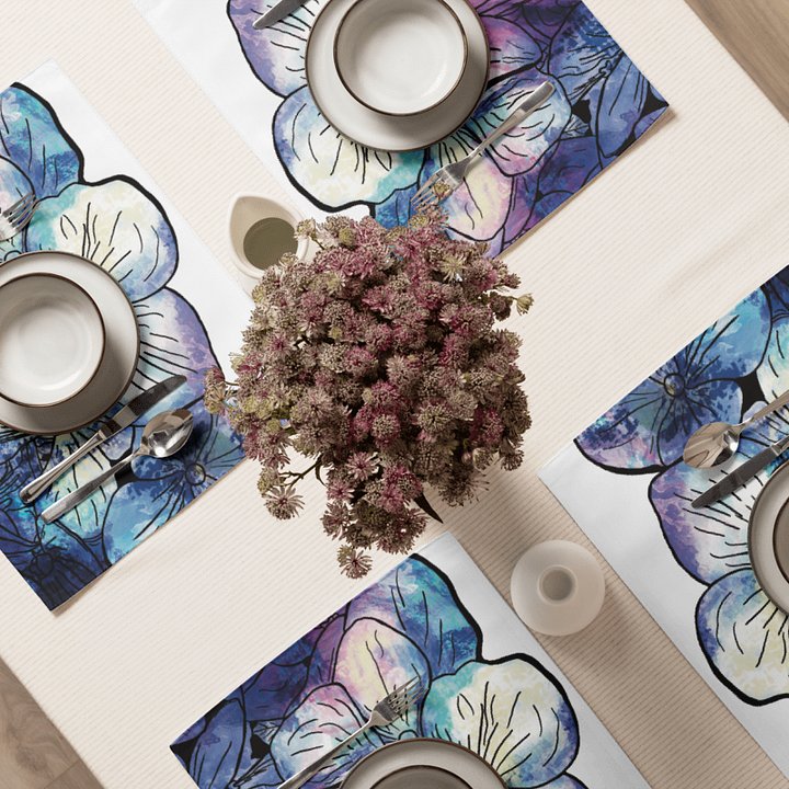 Blue & Pink Hydrangeas on White | Placemats – Set of 4 | MONIQUE FAELLA DESIGNS™ product image (2)