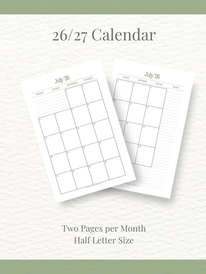 Forest Simplicty - 26/27 Calendar - 2 Pages per Month - Half Letter Size product image (1)