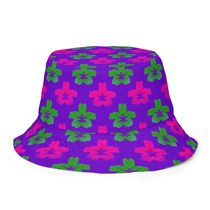 Reefer Rave Reversible Bucket Hat, Neon 90s Style Stoner Summertime Festival 420 Fashion, Cannabis Pot Leaf Pink Green Ganja Weed Accessory product image (1)