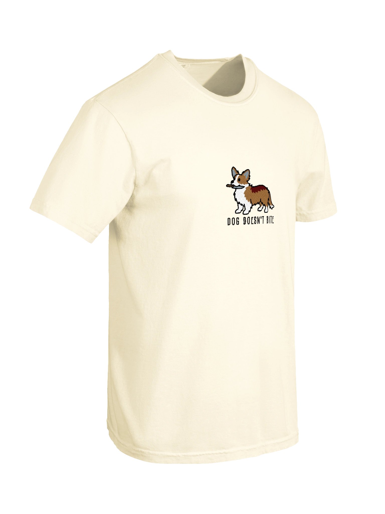 Dog Doesn't Bite Funny Chibi-Style Embroidered T-Shirt for Cardigan Welsh Corgi(Tan) Owners product image (118)