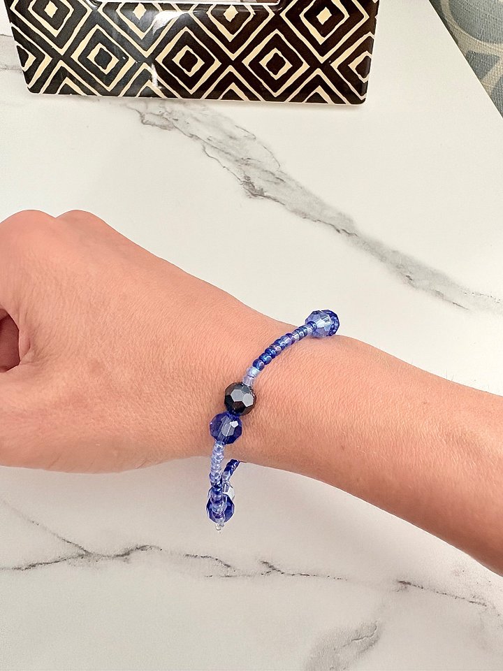 MFD-00045 | Indigo, Denim & Sapphire Blue Beaded Bracelet | Handmade 7.5" Coastal Charm by Monique Faella Designs™ product image (2)