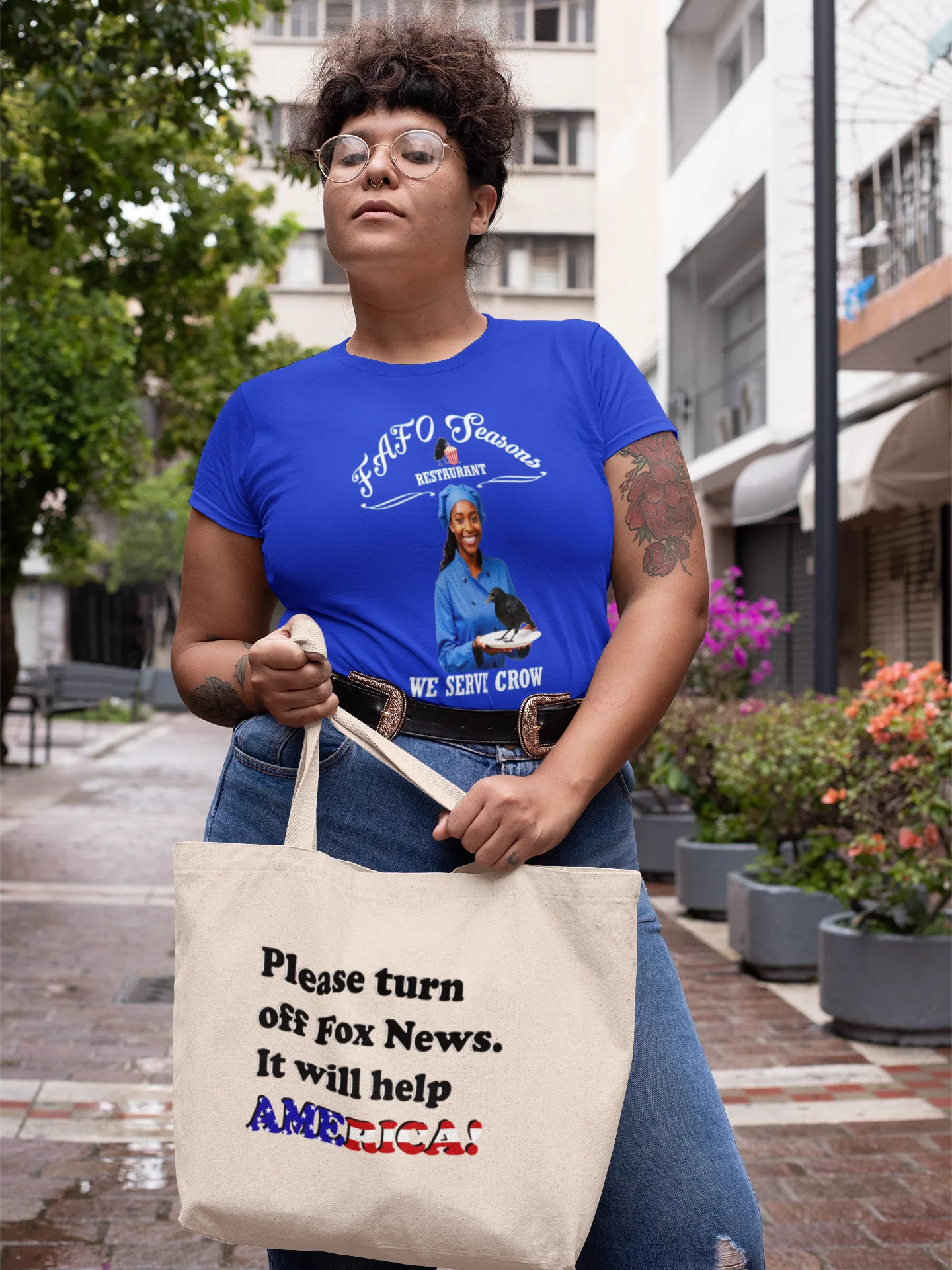 Please Turn Off Fox News Tote Bag - Funny Anti-Fox News Canvas Grocery Bag product image (1)