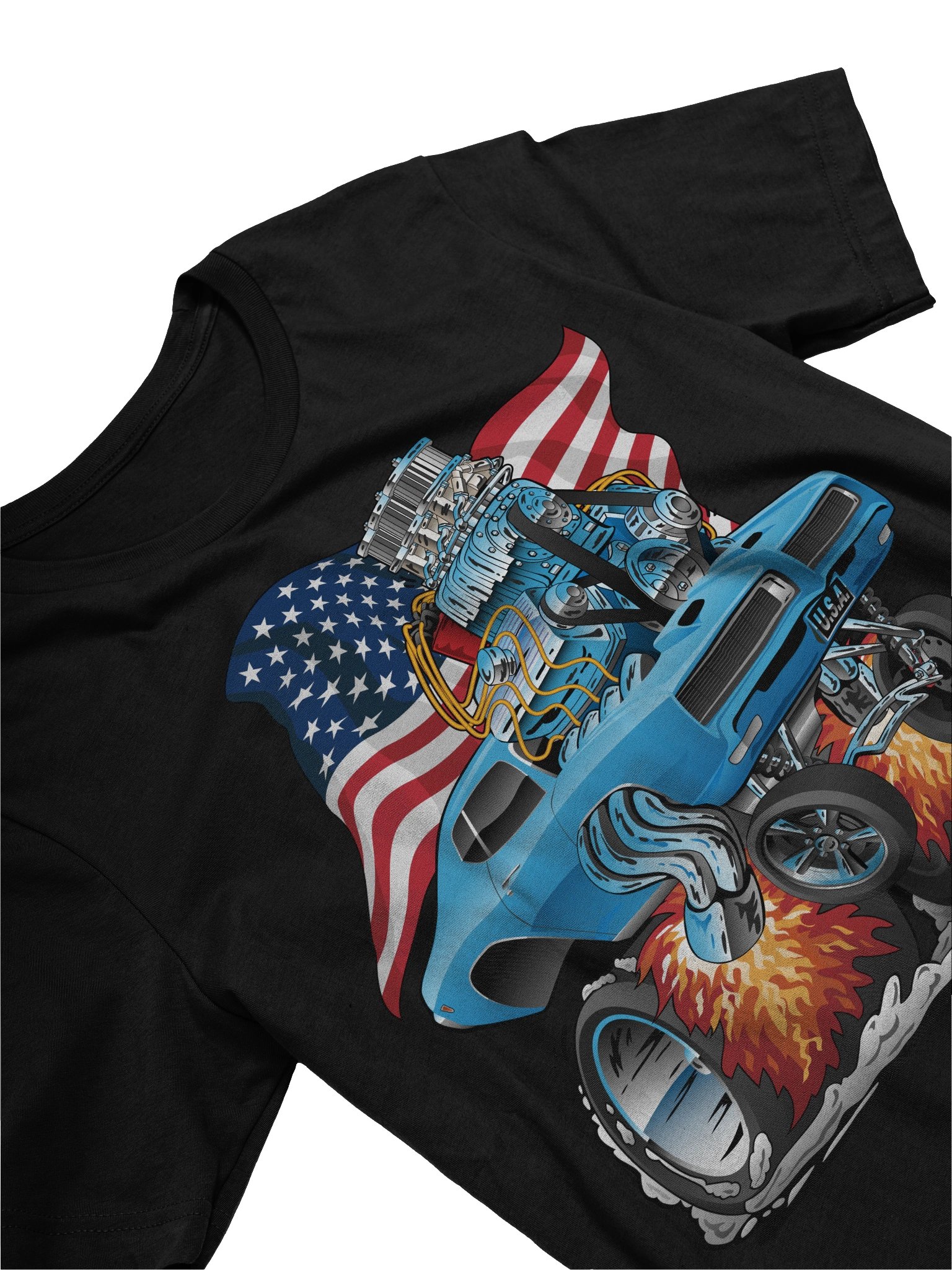 Patriotic 60s Muscle Car Funny Dragster USA Hotrod Cartoon T-Shirt product image (2)