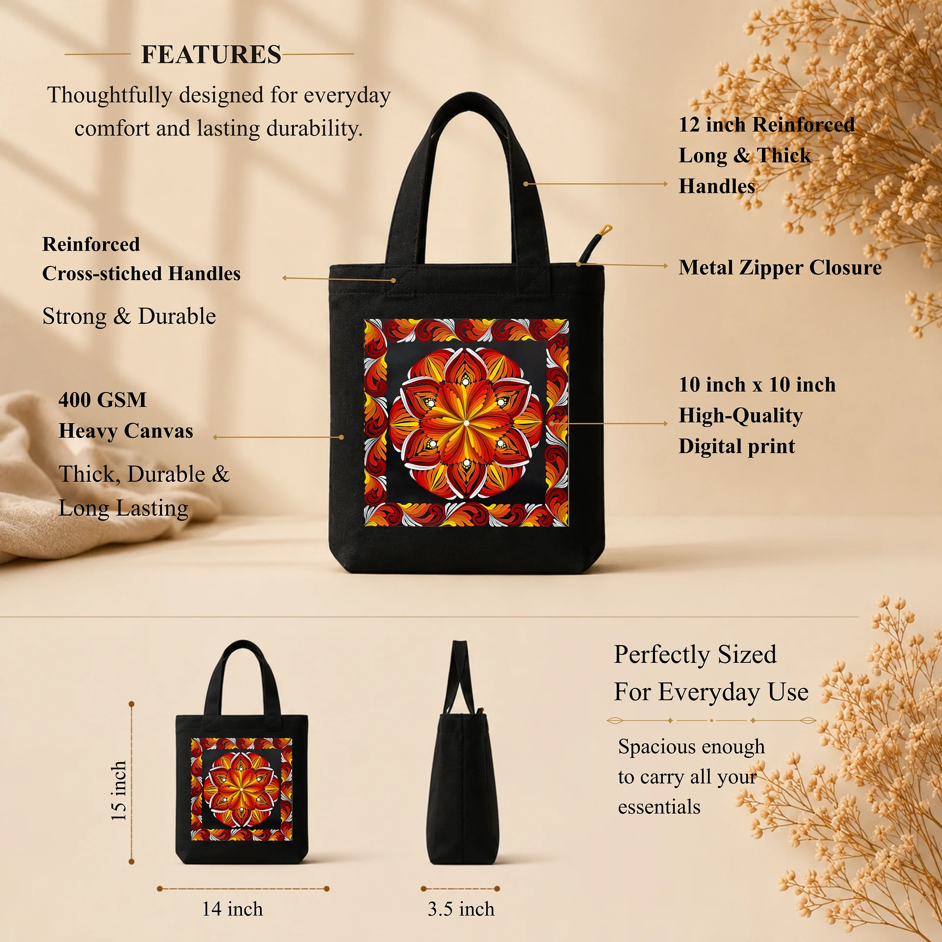Red Mandala Art Print Canvas Tote Bag product image (2)