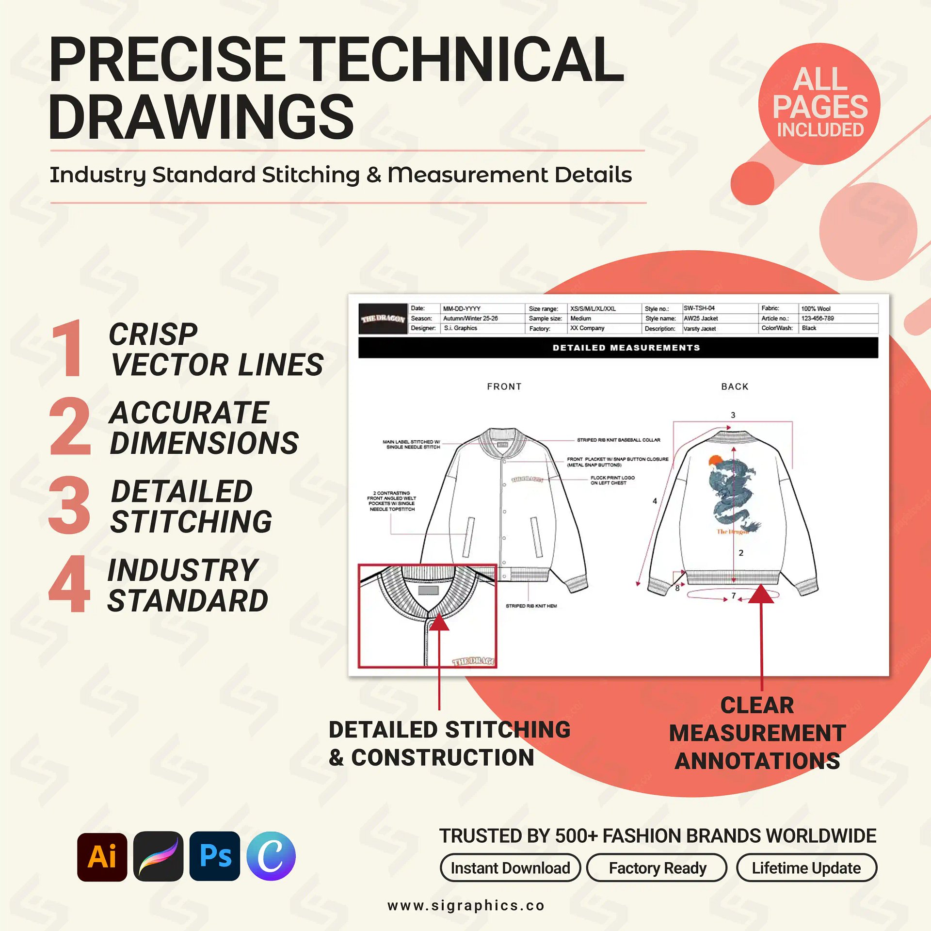Varsity Letterman Jacket Tech Pack Template product image (5)