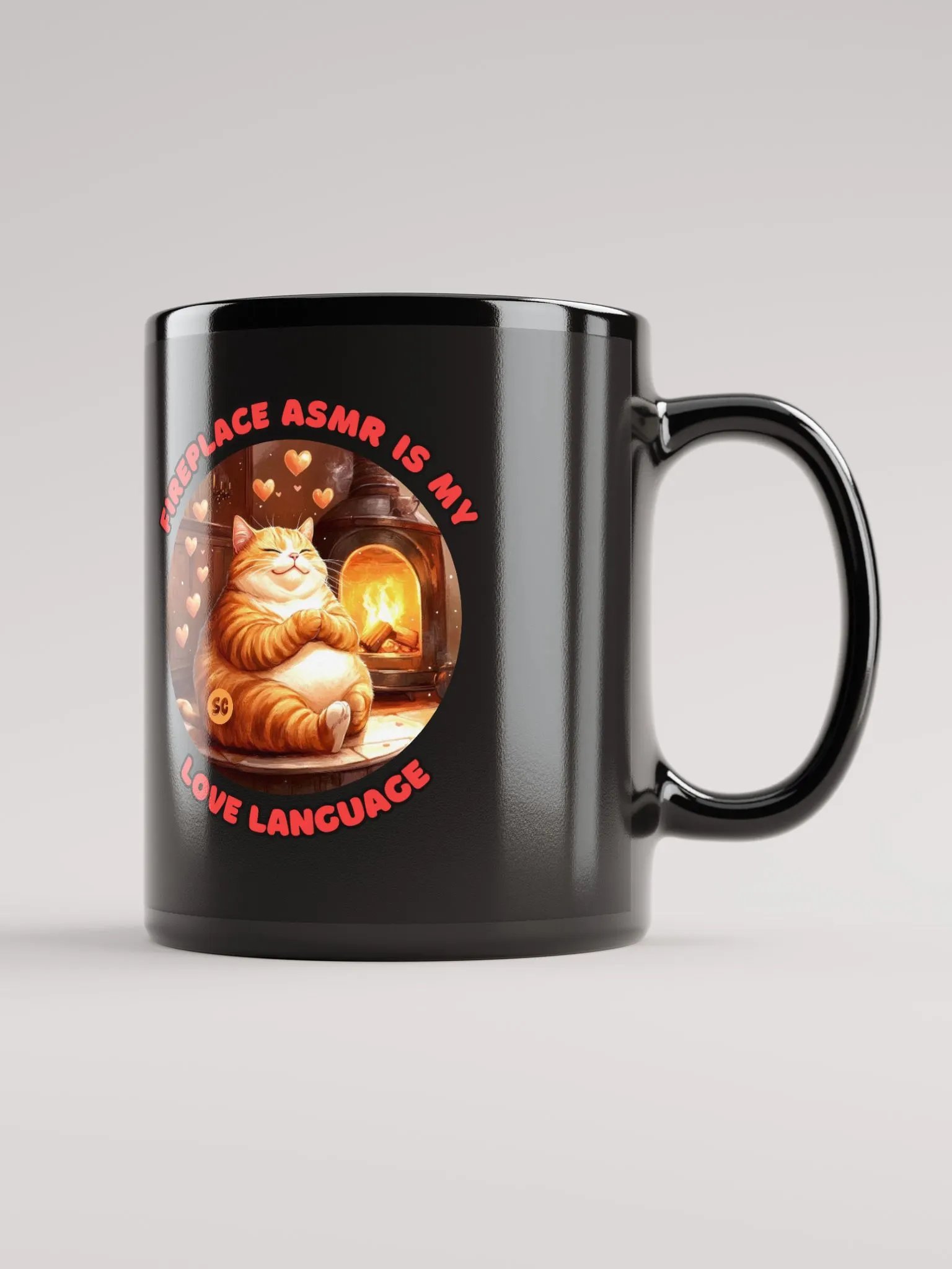 Cozy Cat - Fireplace ASMR is my Love Language | Black Glossy Mug product image (2)