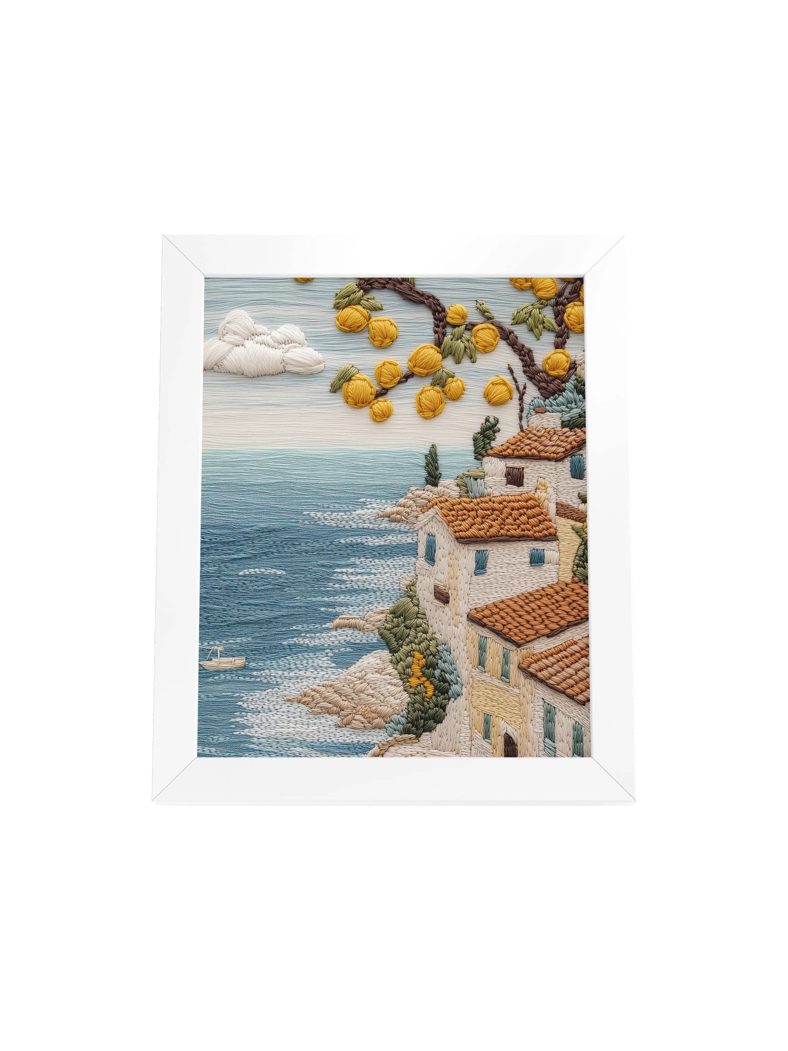 A Lemon Morning on the Amalfi Coast | Embroidery-Style Wall Art — Framed Print product image (25)