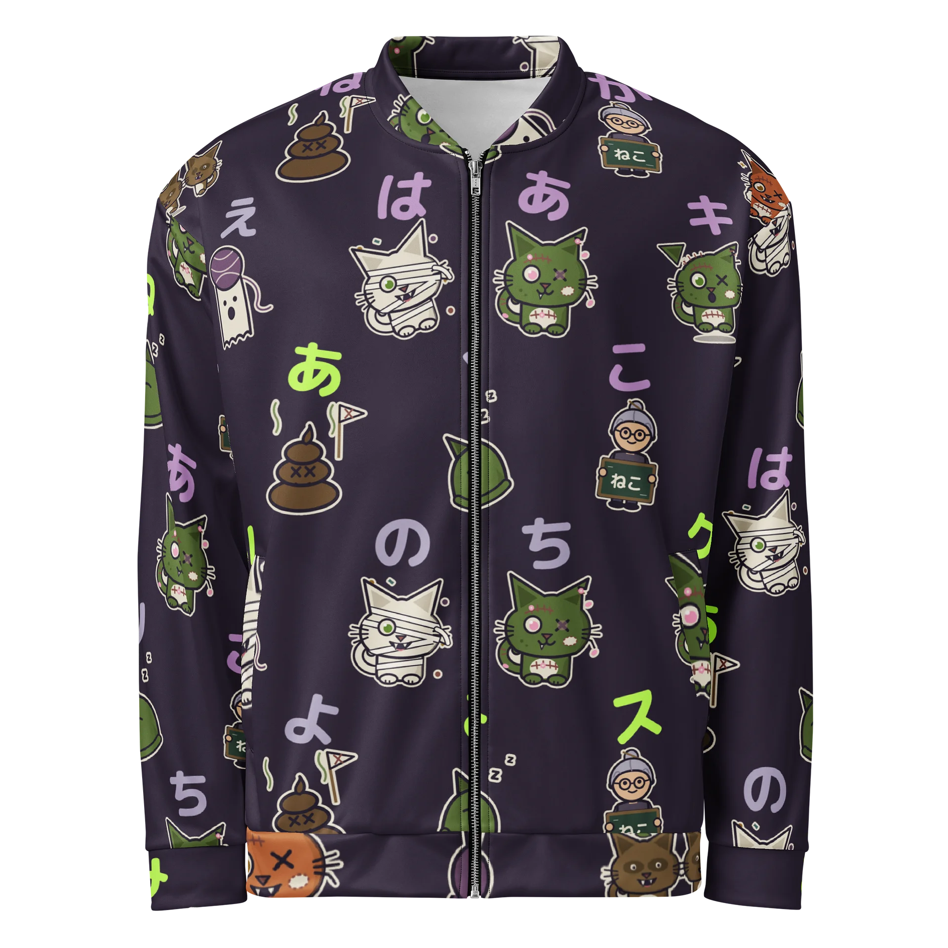 Zombie Cat Kana All-Over Print Bomber Jacket product image (1)