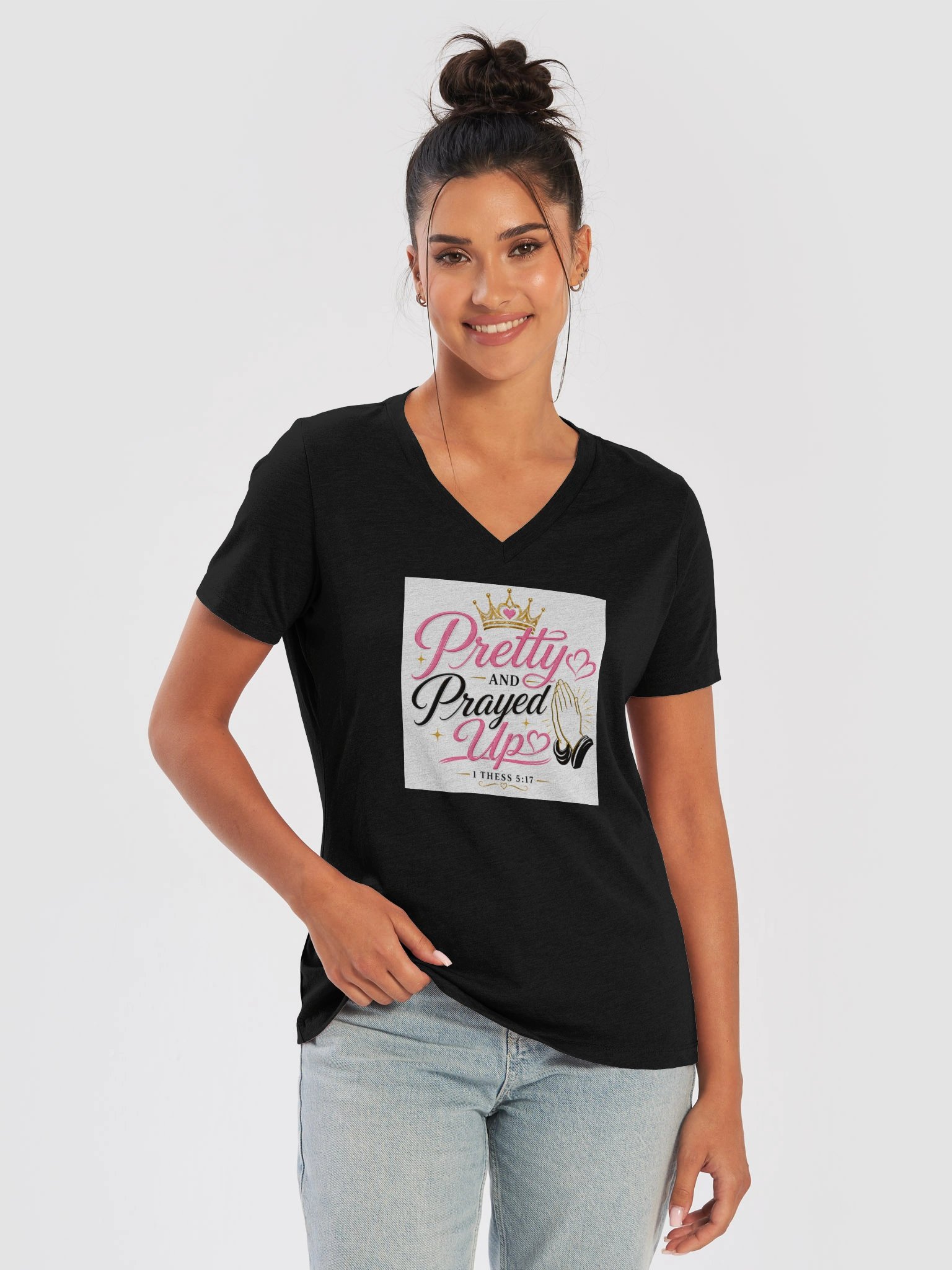 Pretty and Prayed up V-neck-Black product image (8)