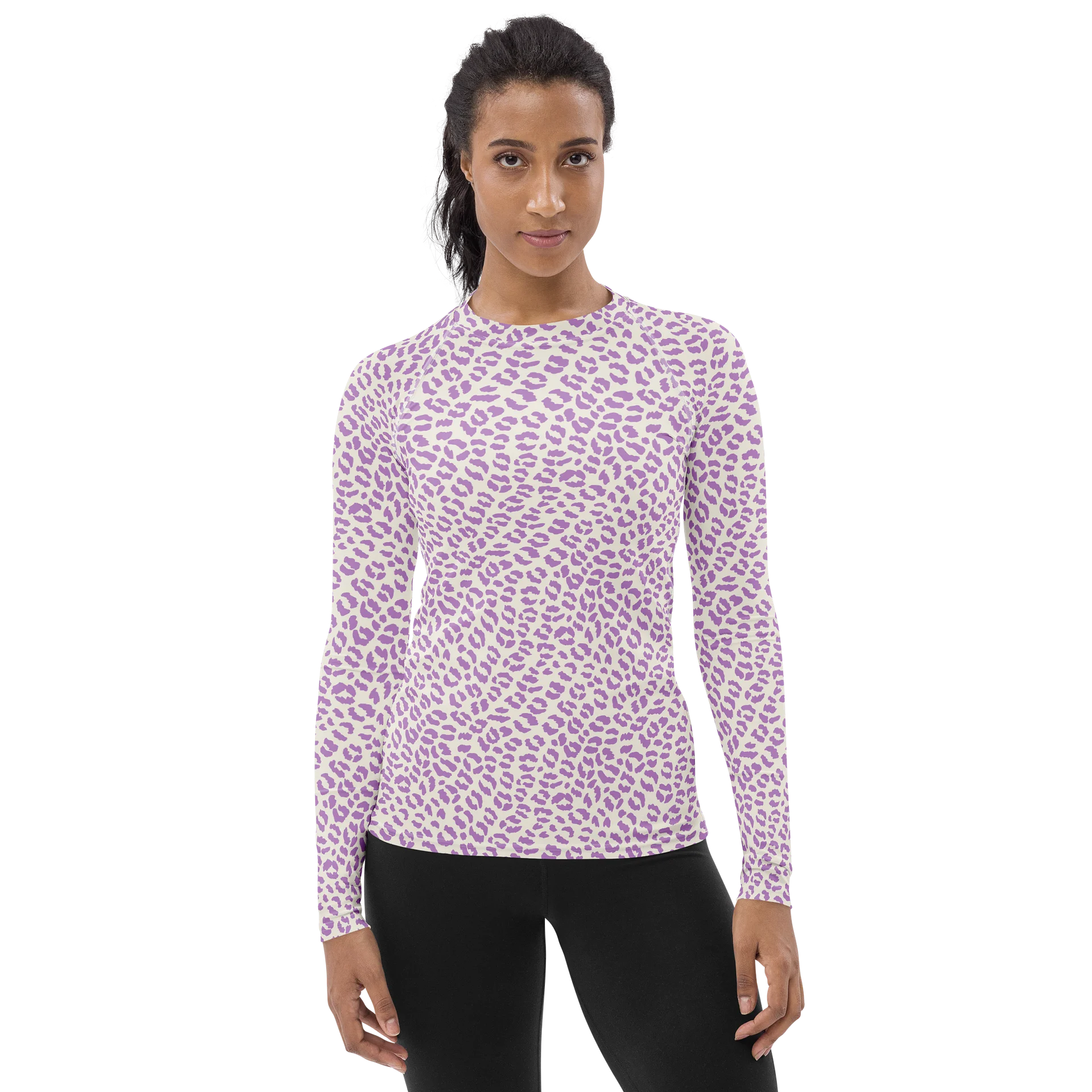 Trendy Purple Leopard Print Women's Rash Guard product image (1)