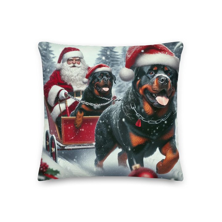 Festive Rottweiler Sleigh Ride Pillow product image (1)