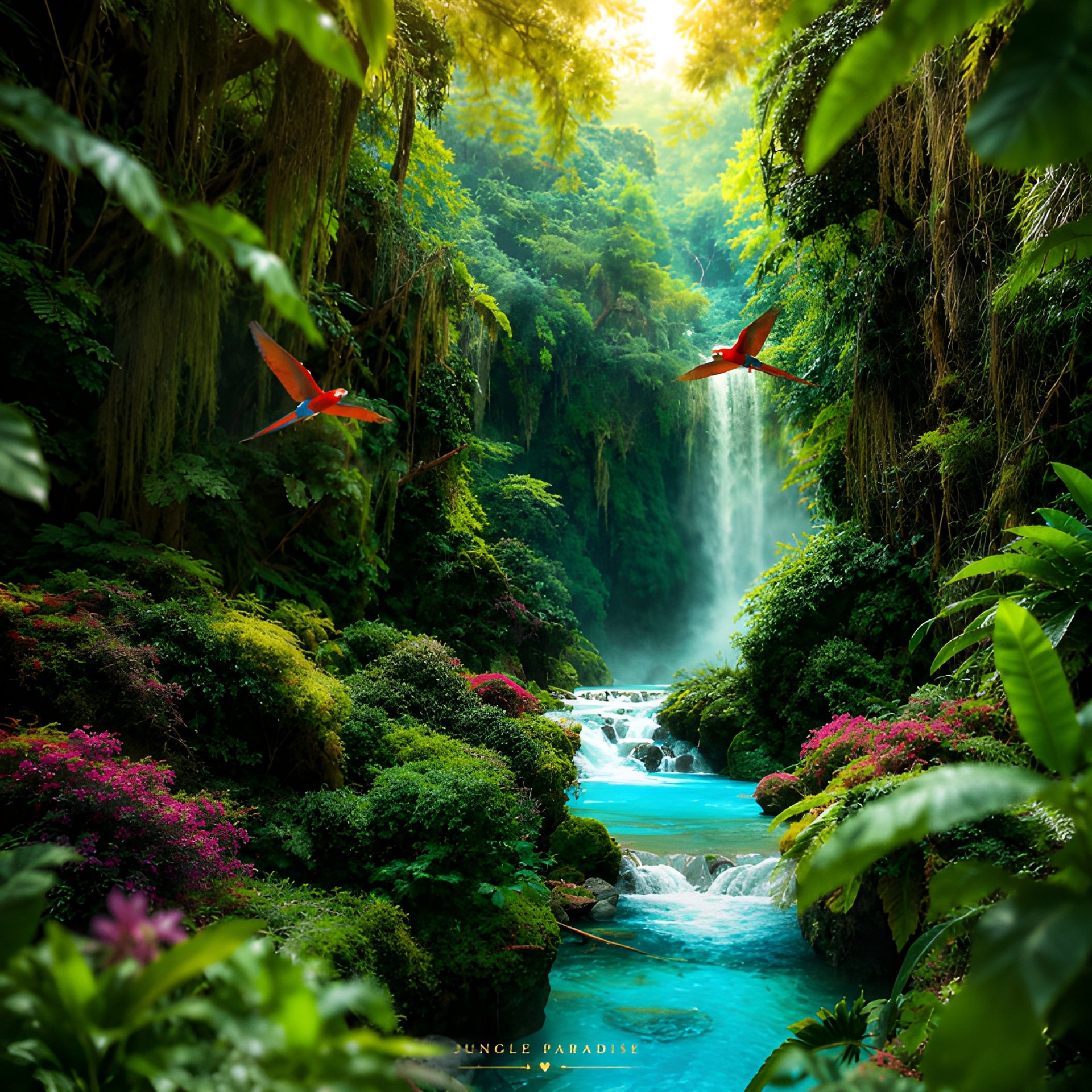 Jungle Paradise Waterfall Wall Art | Tropical Rainforest 8K Printable Digital Download product image (2)