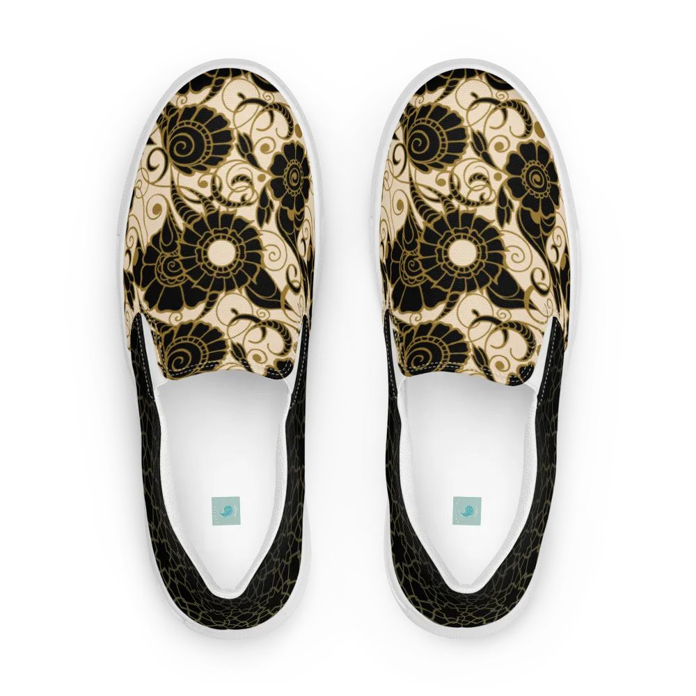 Black And Gold Patterned Slip On Womens Shoes product image (4)