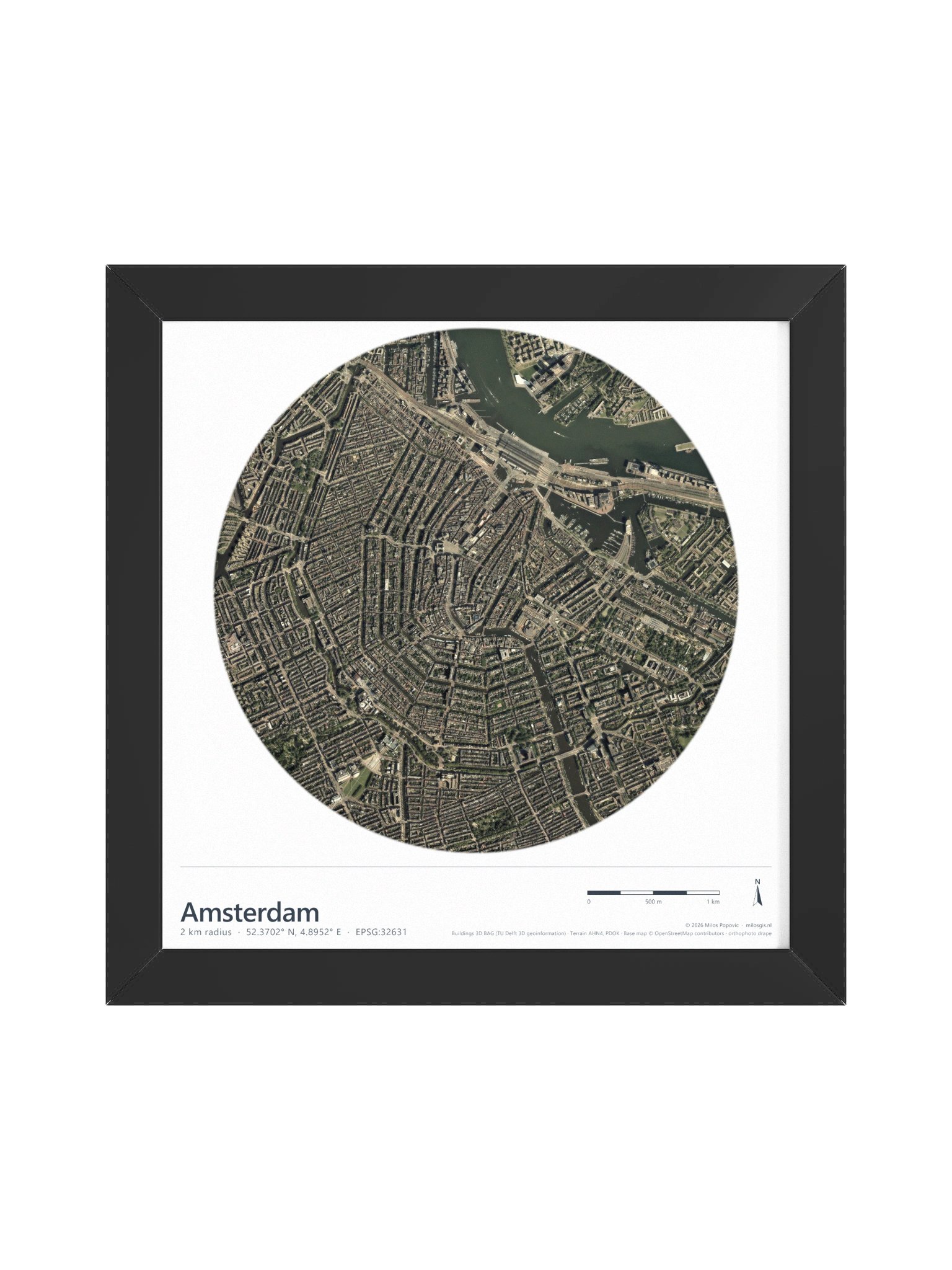 Amsterdam Aerial — Path-Traced 3D City Map · Framed Matte Poster product image (3)