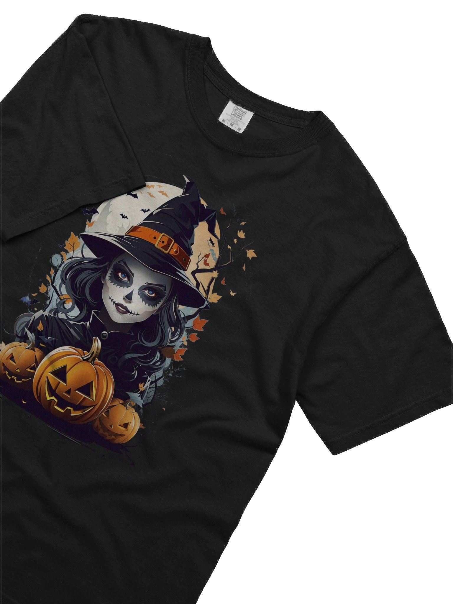 Witch and Pumpkins T-Shirt – Spooky Halloween Witch Tee, Gothic Jack-o’-Lantern Shirt product image (42)