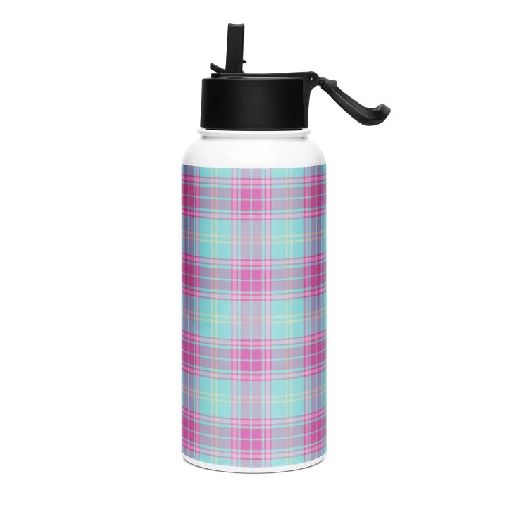 Hot Pink and Aqua Plaid Water Bottle product image (2)