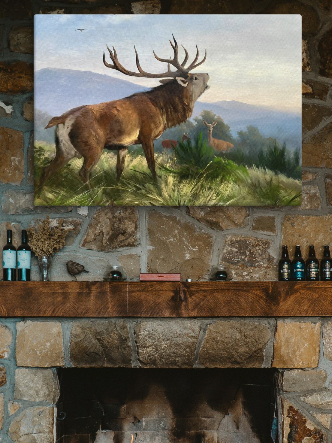 Antique Bellowing Red Deer Stag Canvas Print product image (6)