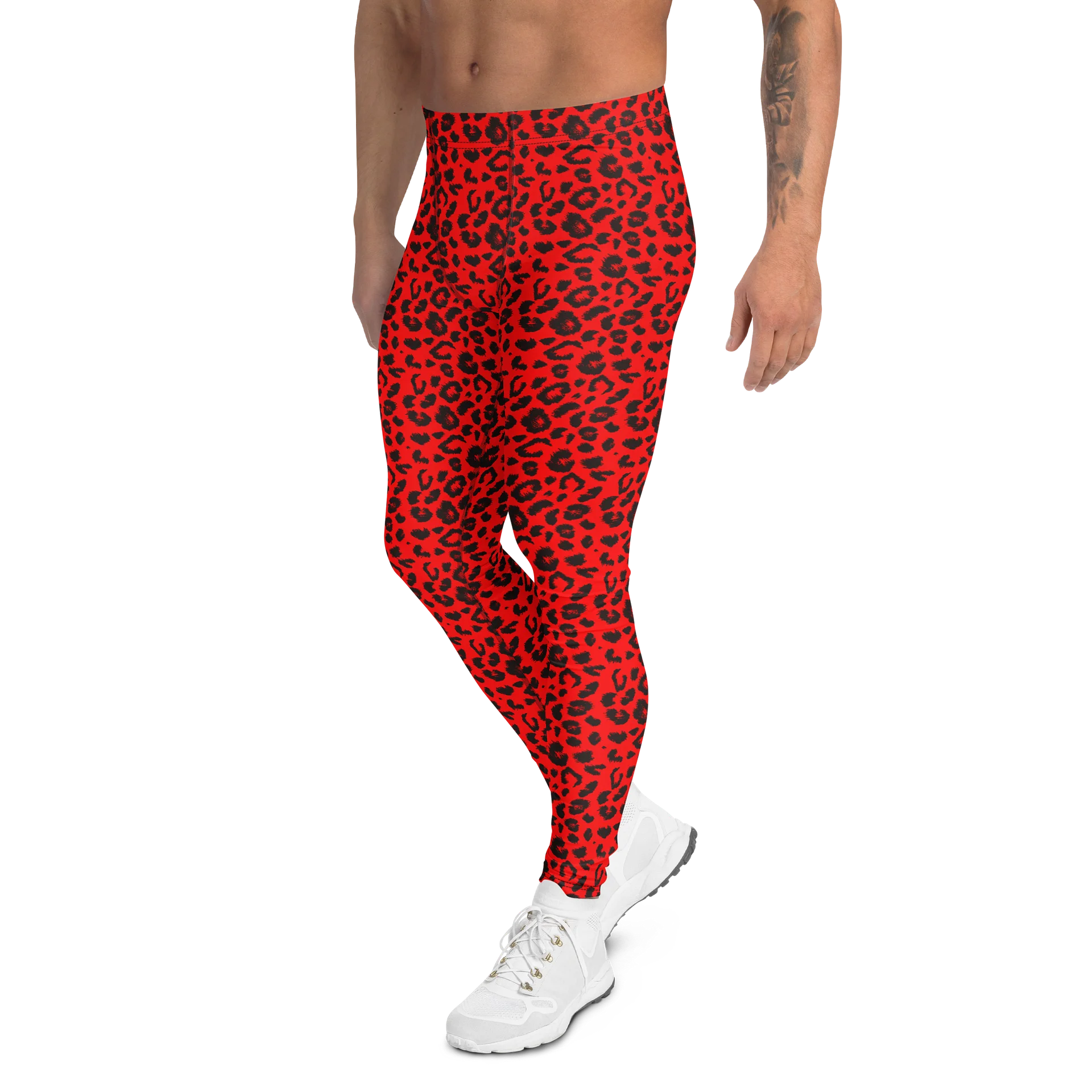 Comfortable Men's Leggings Bold Red Leopard Print product image (4)