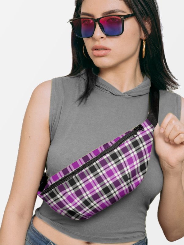 Purple, Black, and White Plaid Fanny Pack product image (1)