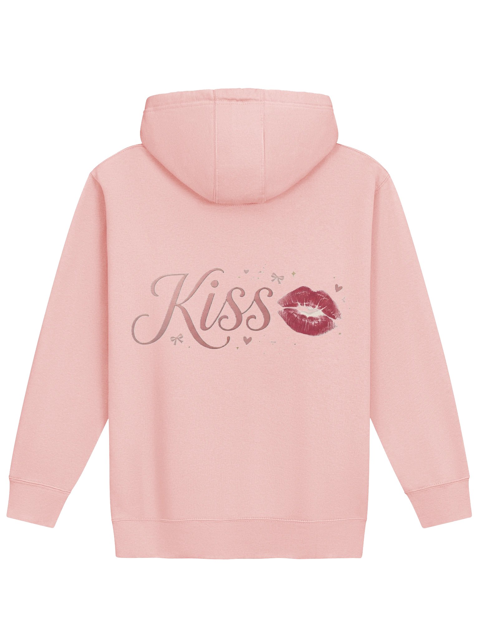 Kiss Romantic Graphic Hoodie, Valentine Day Gift Sweatshirt, Cute Oversized Hooded Top, Aesthetic Rose Gold Bows and Red Lips Pullover product image (2)