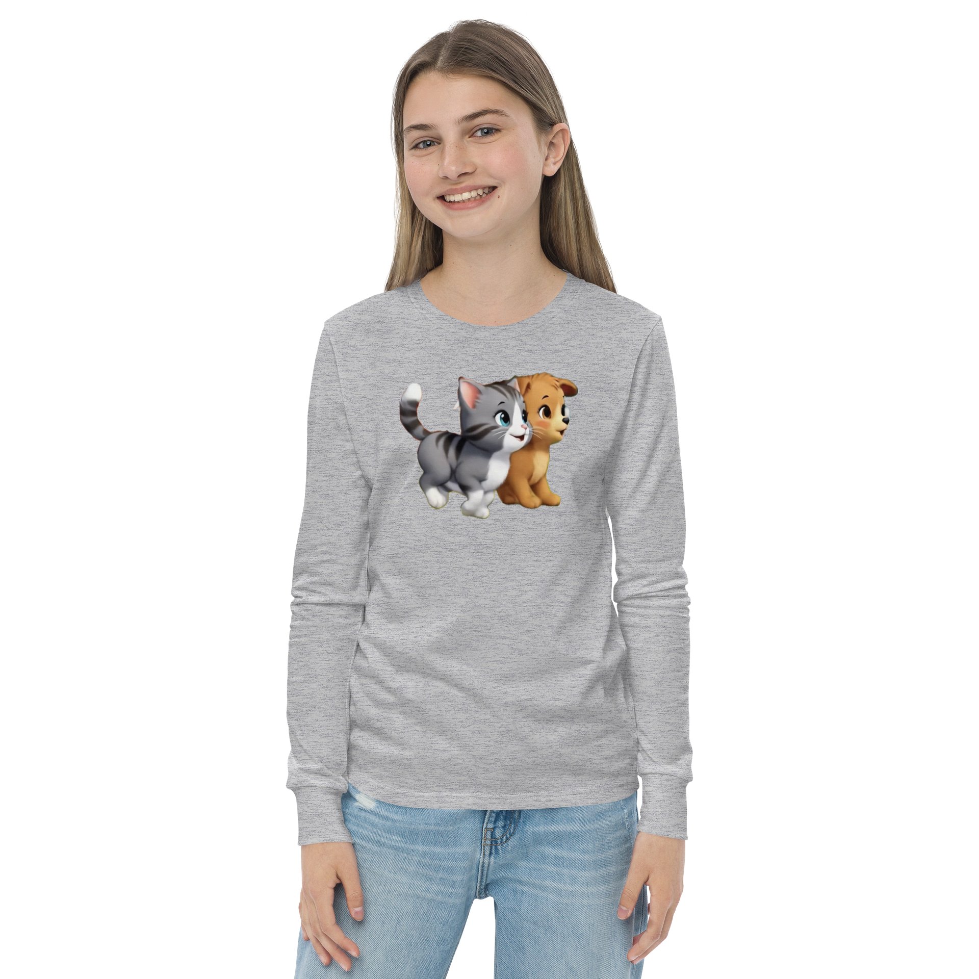 Cute Cat & Puppy Youth Long Sleeve Tee product image (2)