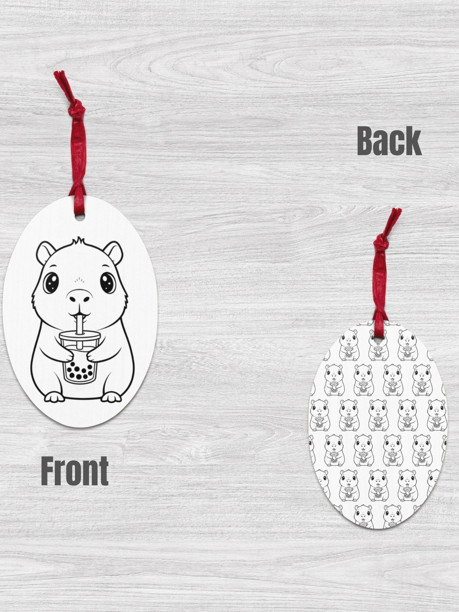 Capybara Drinking Bubble Tea Wood Ornament Kawaii Design Minimalist Boba Décor Gift for Animal Lovers product image (3)