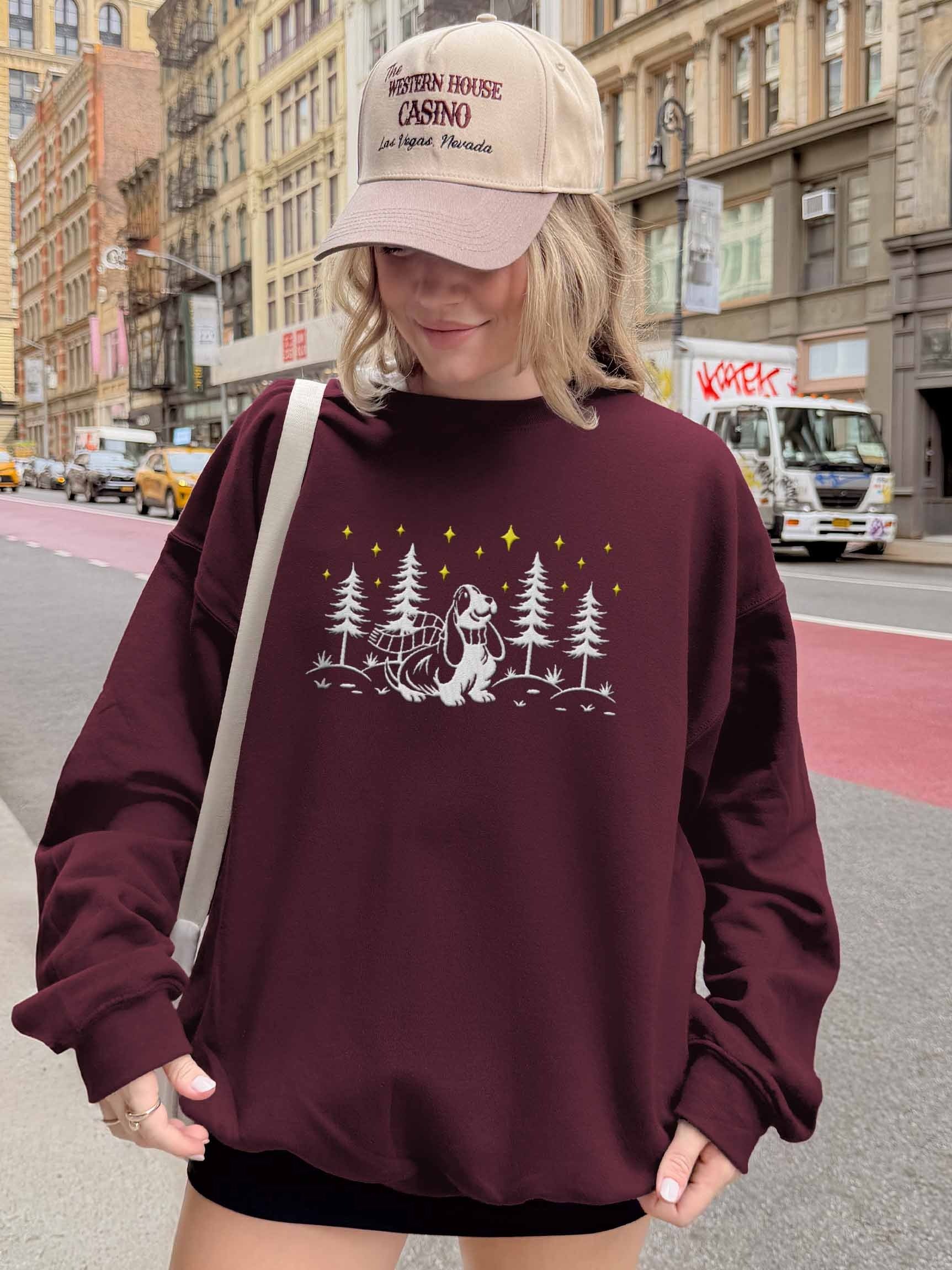 Basset Hound Winter/Christmas Line Art Design Embroidered Sweatshirt product image (2)