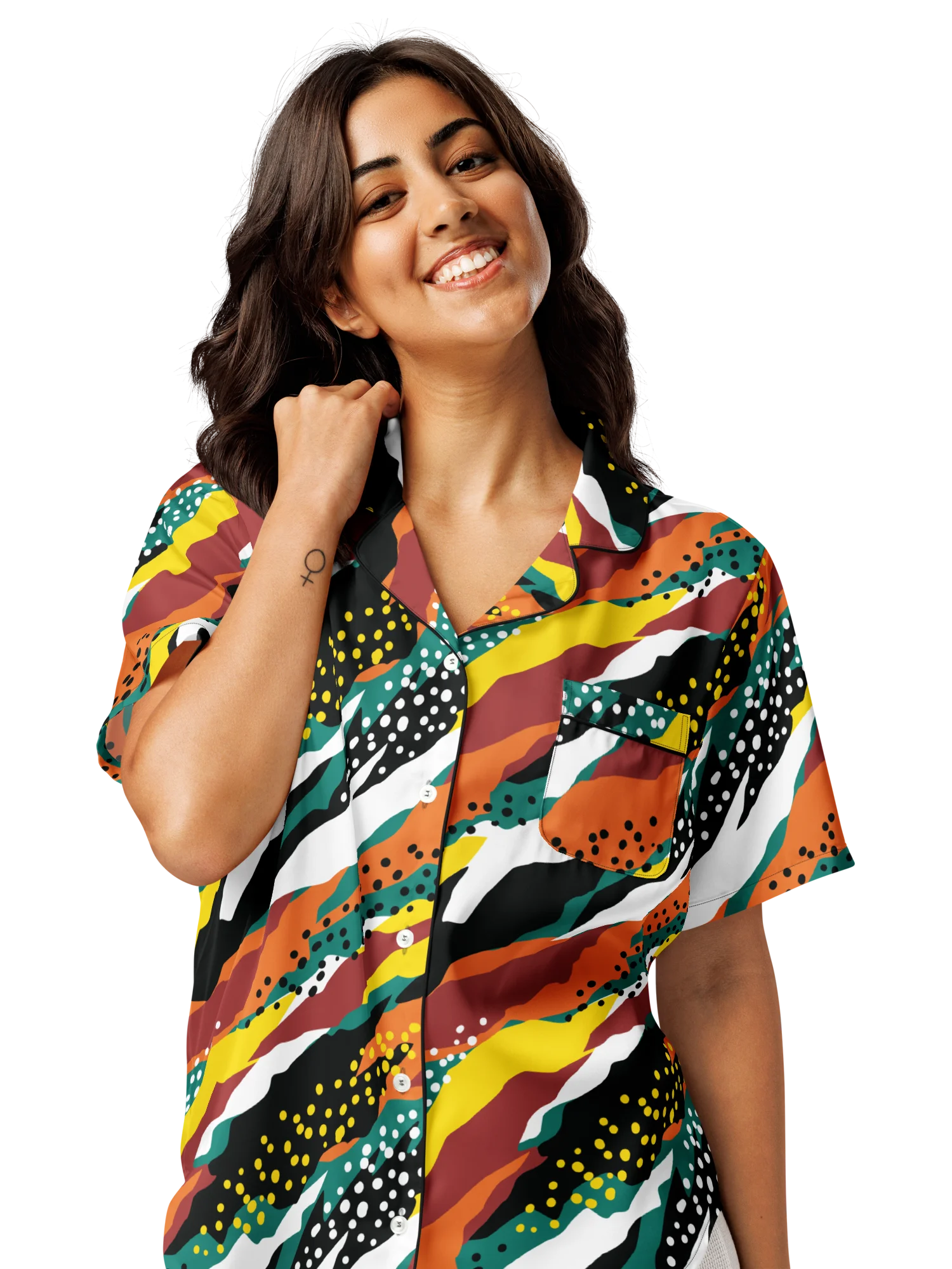 Terracotta & Teal Abstract Safari Pattern | Vibrant All-Over Print Women's Short Sleeve Pajama Top product image (2)