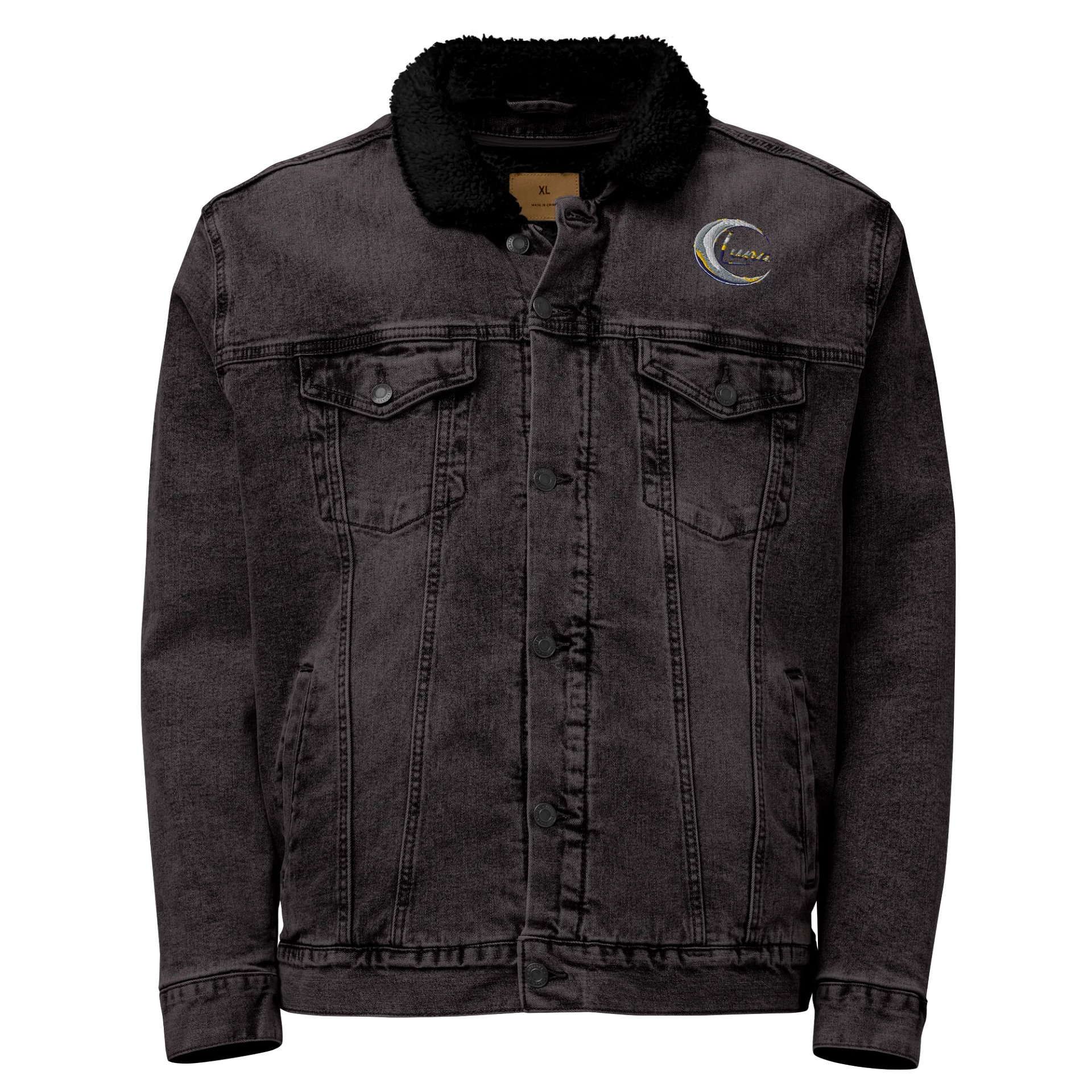 Luna Unisex Sherpa Denim Jacket - Black & Light Denim, Celestial Design, Heavyweight product image (1)