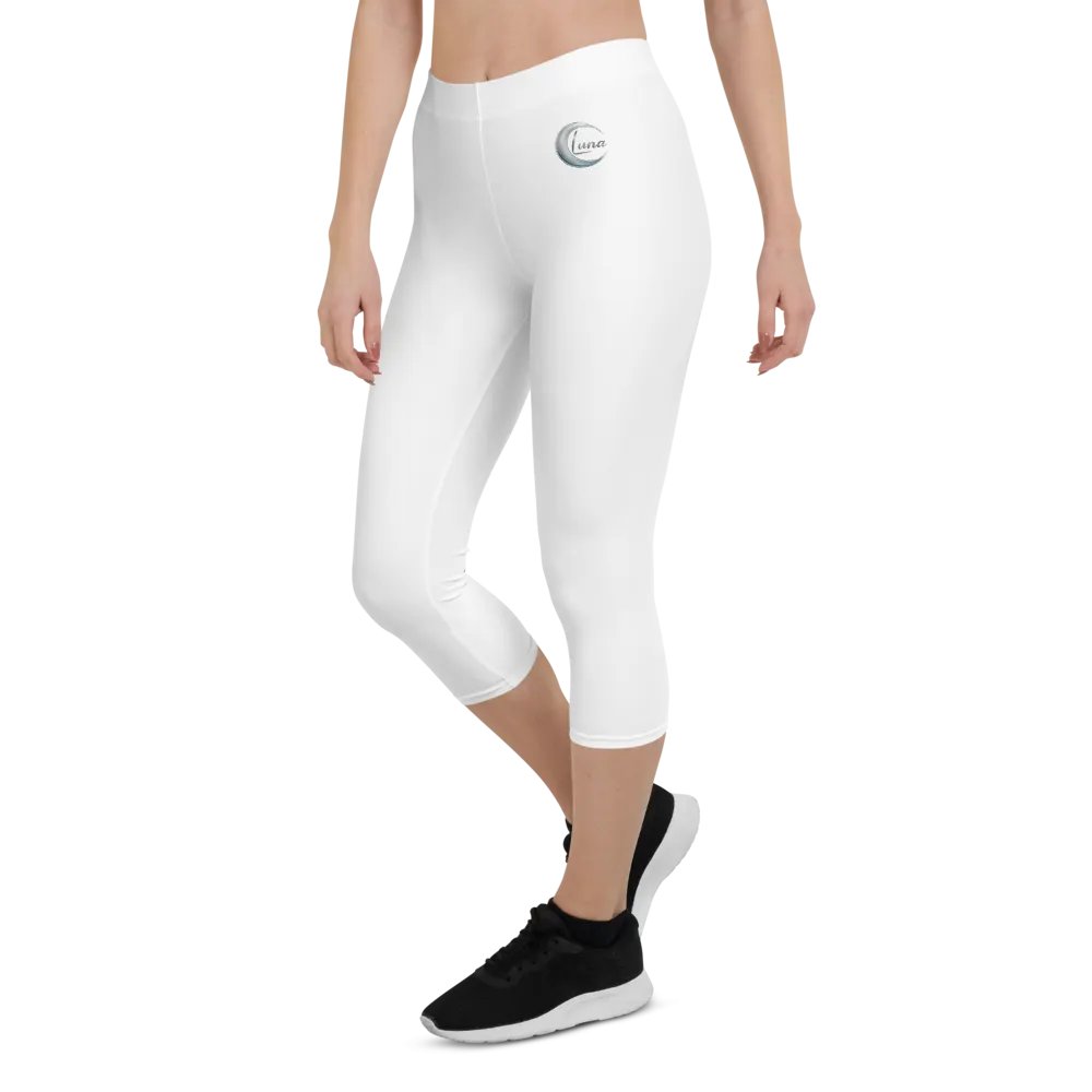 Luna Women's White Capri Leggings - Crescent Moon Logo Design product image (6)