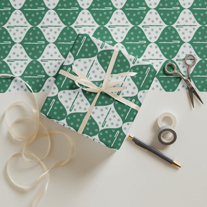 Flutes and Snowflakes - Bass Flute - Green Gift Wrap Paper Sheets product image (2)