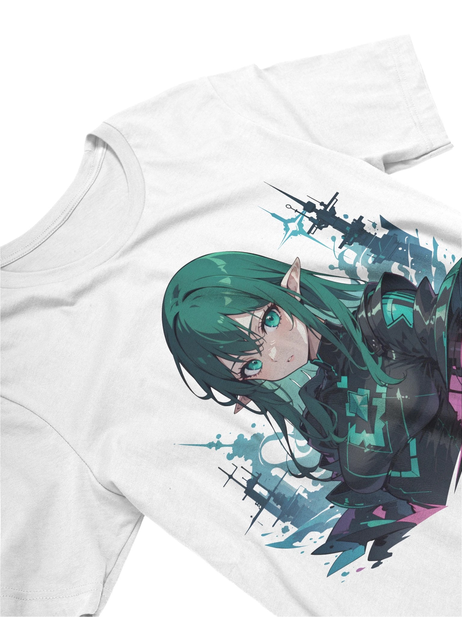 Emerald Matrix Cyberpunk Anime Tee - Techno-Sylvan Aesthetic product image (7)