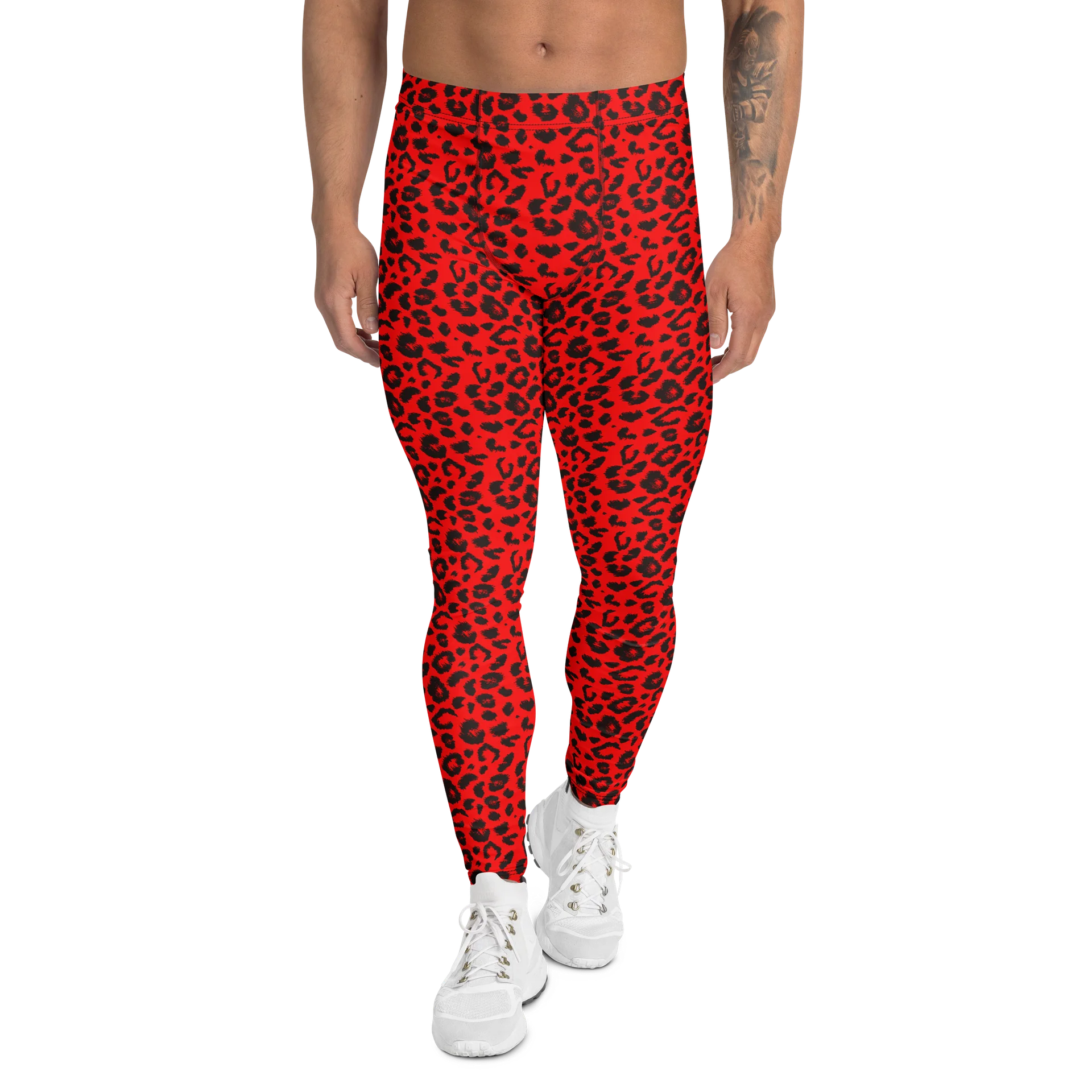 Comfortable Men's Leggings Bold Red Leopard Print product image (1)