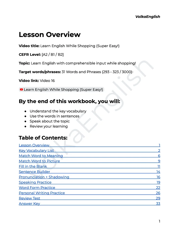 Learn English While Shopping (Super Easy!) - Video 16 Study Pack product image (2)