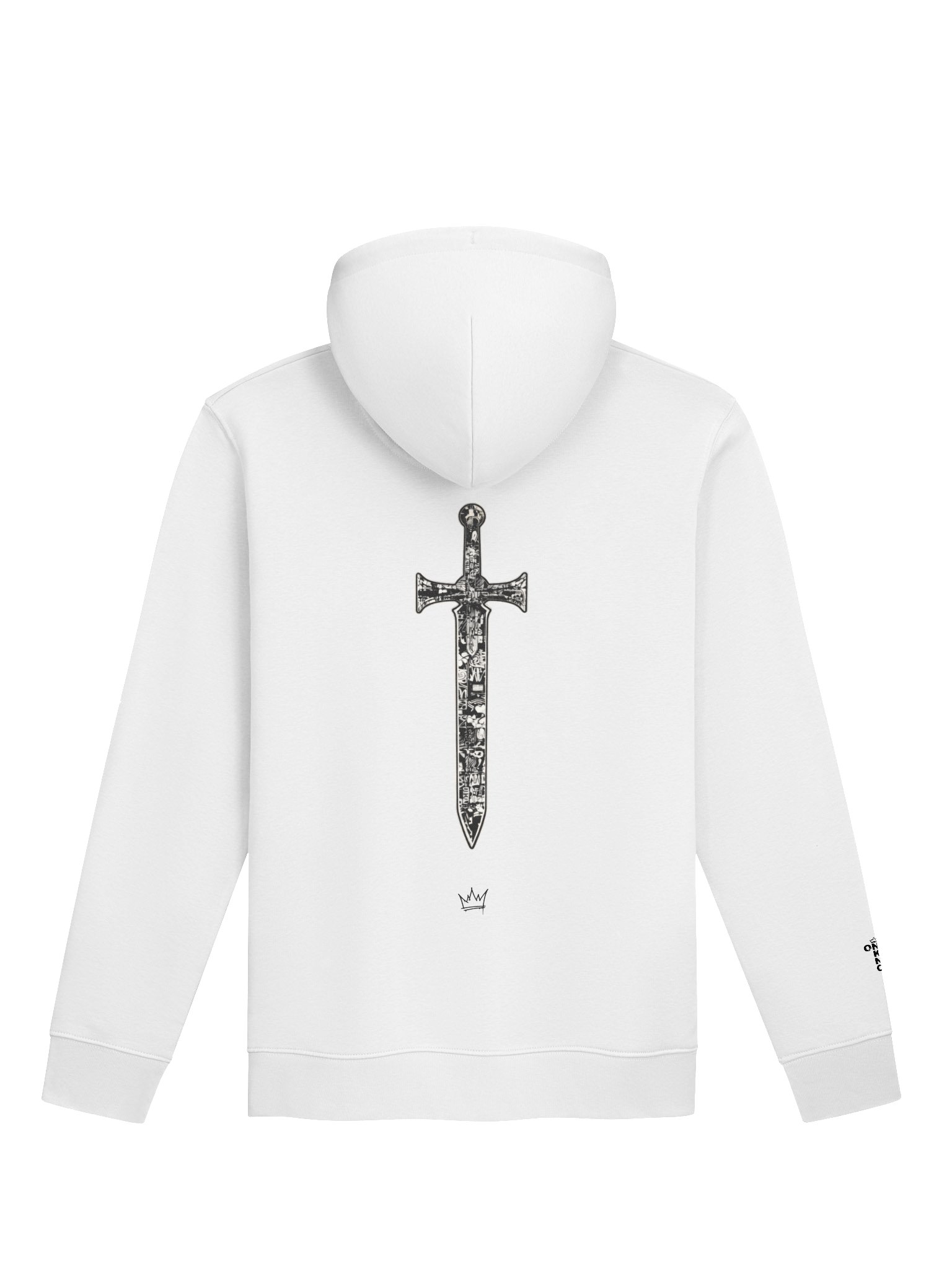 ONE KING Crusader Oakeshott 100% Organic Cotton Premium Street Hoodie with embroidered sleeve logo black print product image (1)