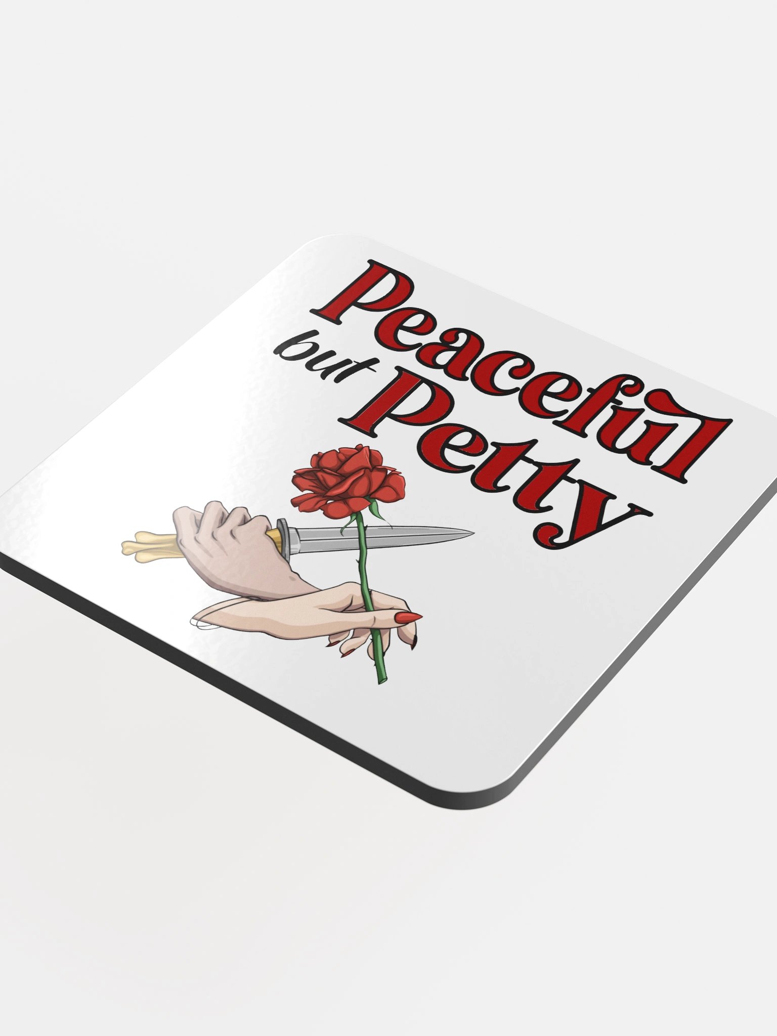 Peaceful but Petty Dagger Glossed Cork Coaster product image (4)