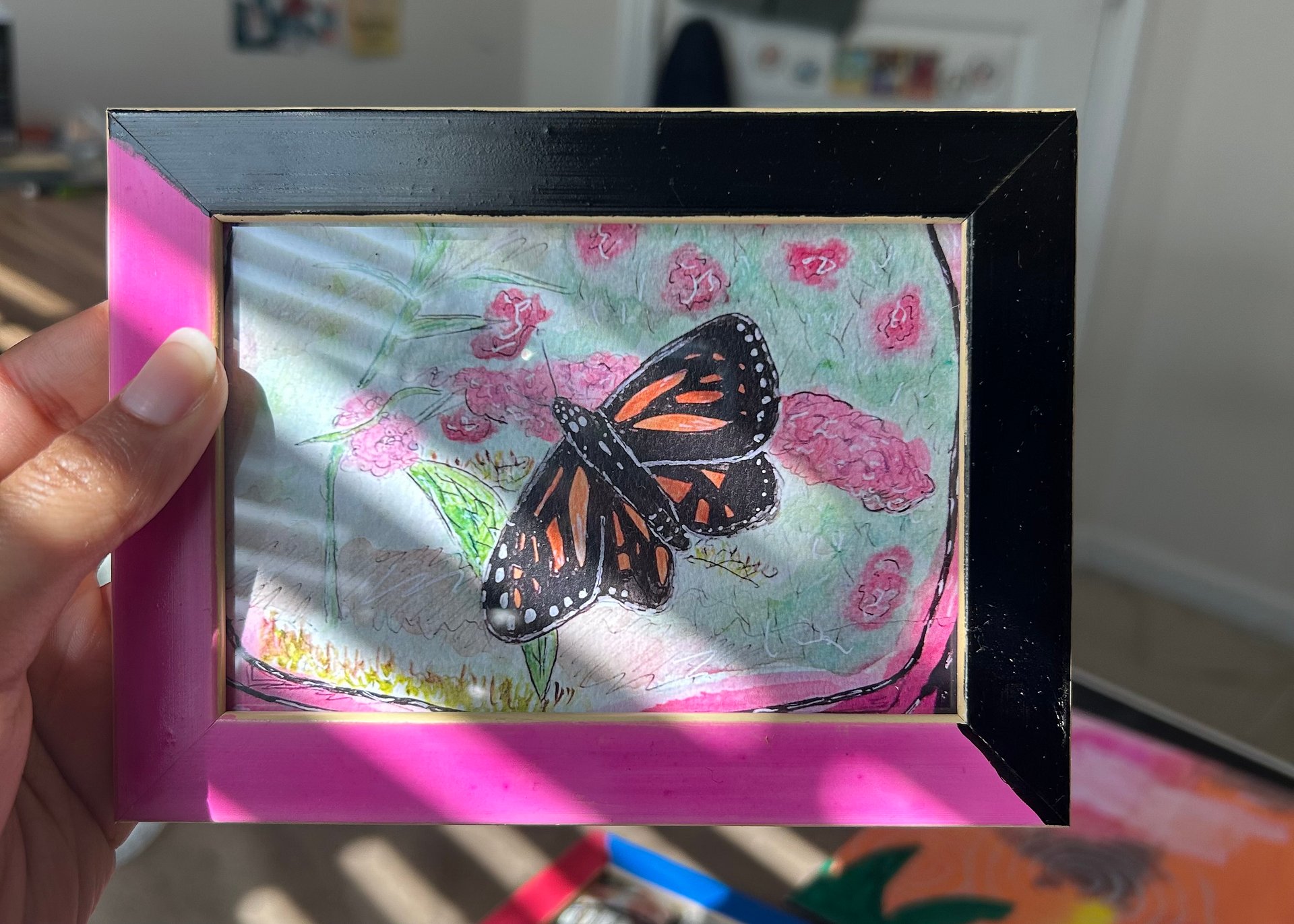 Framed butterfly art print in super duper cool painted frame! product image (1)
