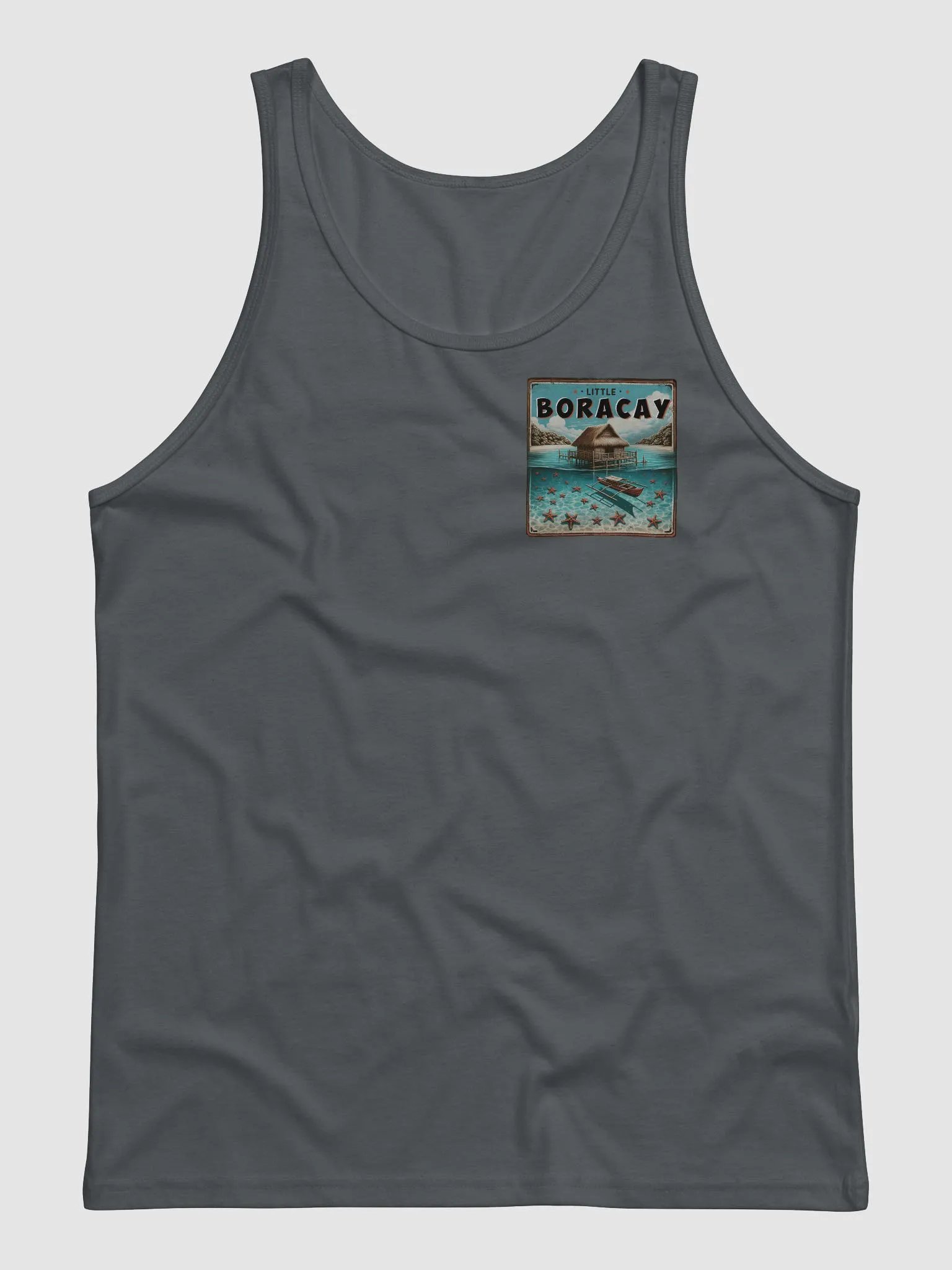 LITTLE BORACAY TANK TOP, FLOATING COTTAGE BALSA AND FILIPINO BOAT BANGKA WITH STARFISH, CALATAGAN BATANGAS product image (1)