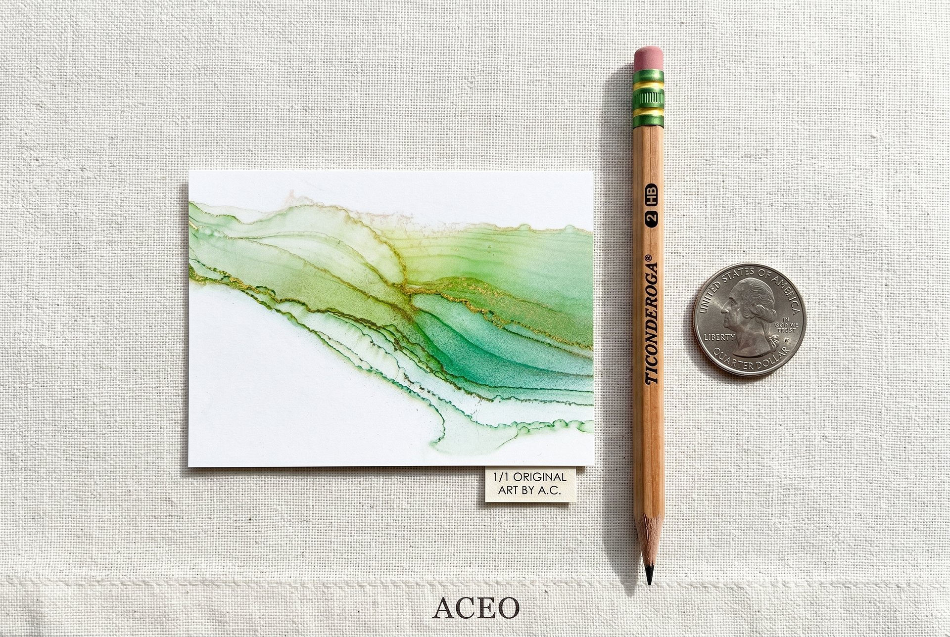 Moss & Mist II | Original ACEO Art Card (2.5" x 3.5") | Miniature Abstract Alcohol Ink Painting | product image (3)
