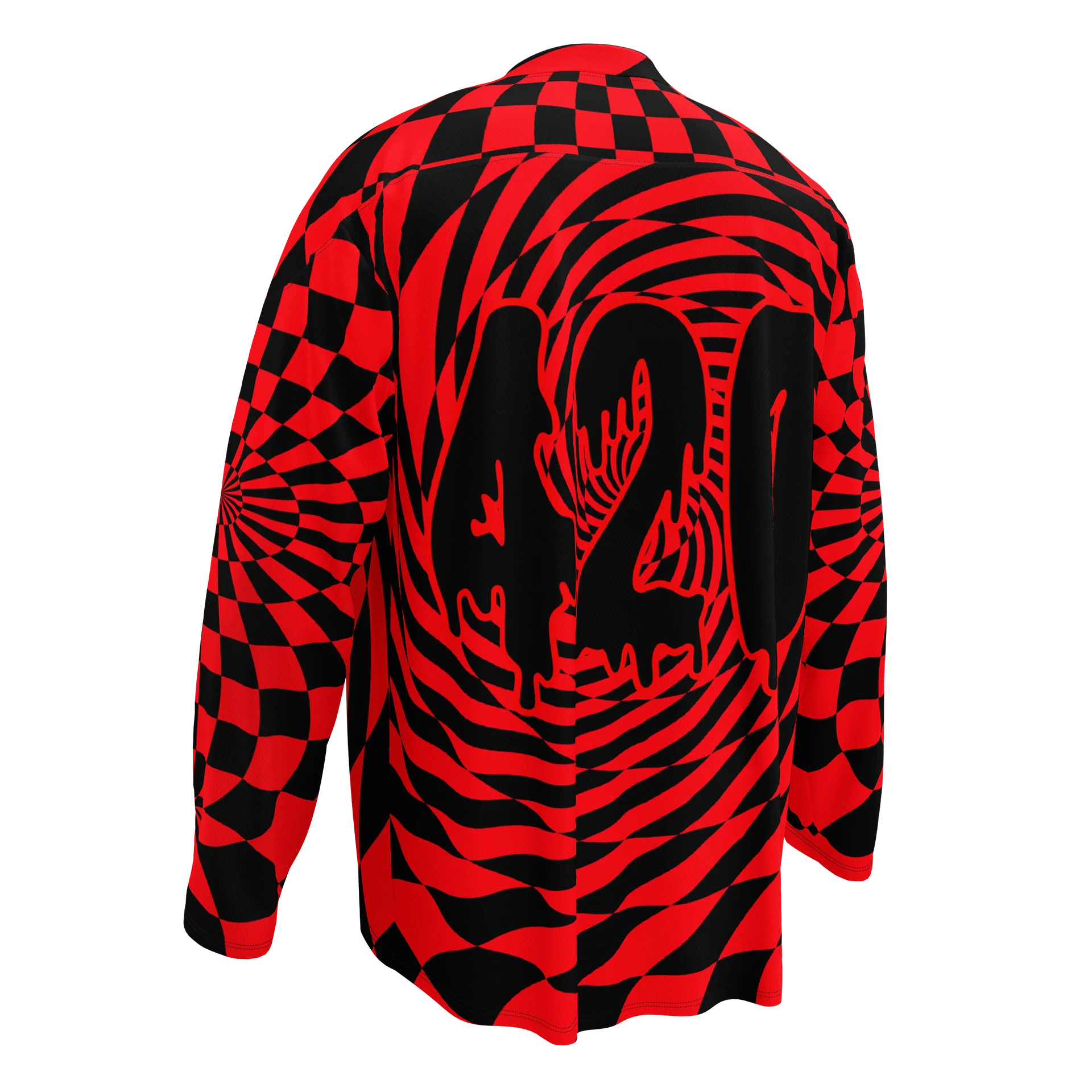 Red Black 420 Hockey Jersey, EDM Cannabis Clothes, Psychedelic Spirals Stoner Shirt, Weed Rave Retro Fashion, Trippy Checkers Festival Top product image (4)